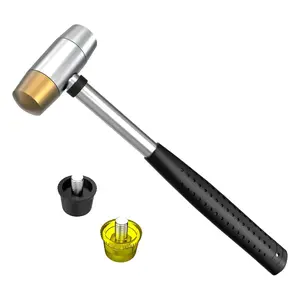 Small Brass Hammer with 4 Interchangeable 1 Inch Heads, Brass, Nylon, Aluminum, Rubber, Mallet for Jewelry Making, DIY Projects, and Crafting