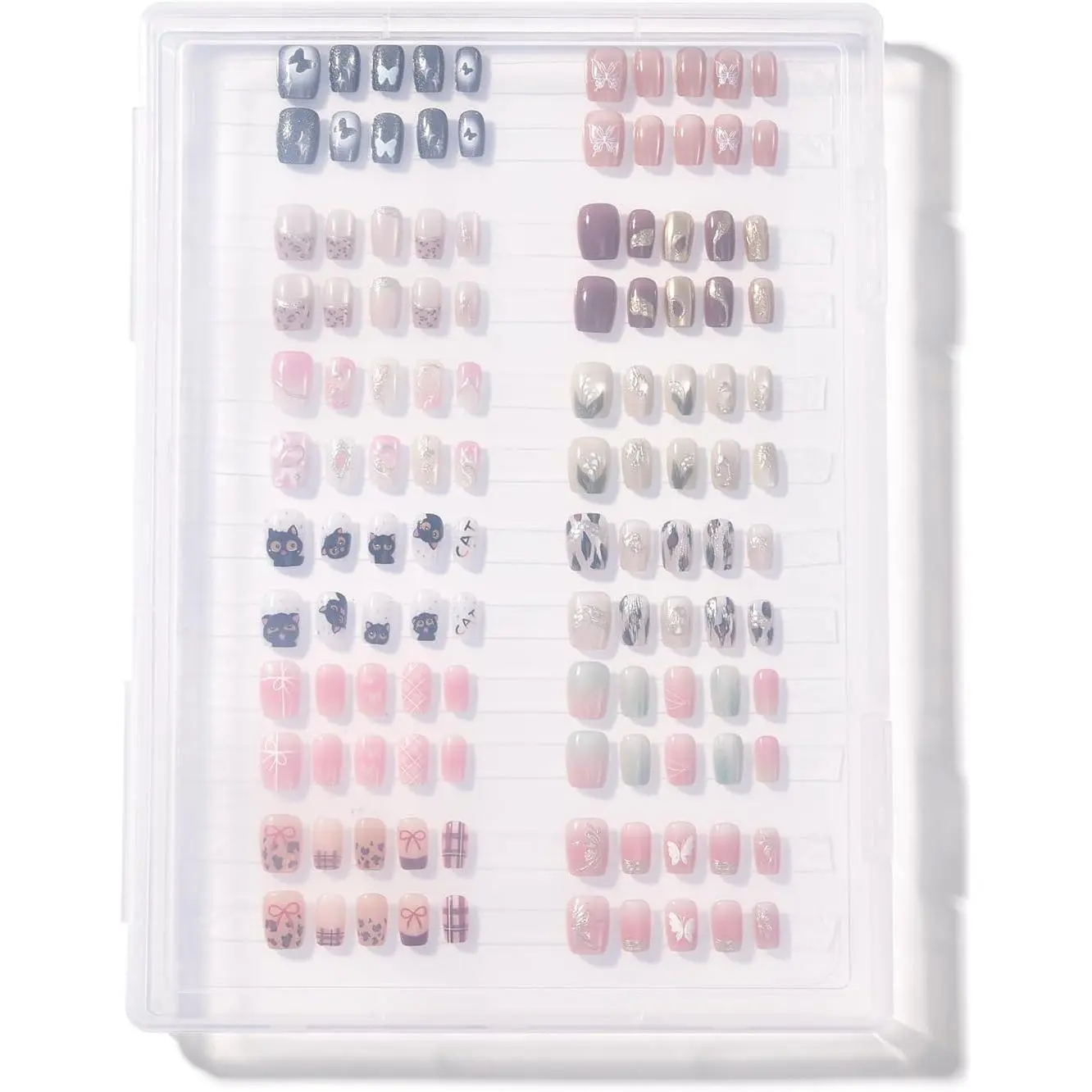 Large Clear Press on Nails Storage Box Press on Nail Organizer Empty Press on Nails Packaging Box Set Display Storage Box with Double-Sided 3m Adhesive Tape for Fake Nails