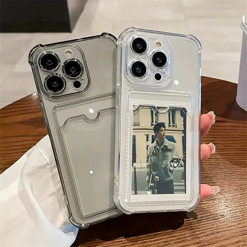 Transparent Card Slot Protection Mobile Phone Case for iPhone 17Air 17 16 15 14 13 12 11 Pro Max Plus Series Clear Anti-fall Back Shell