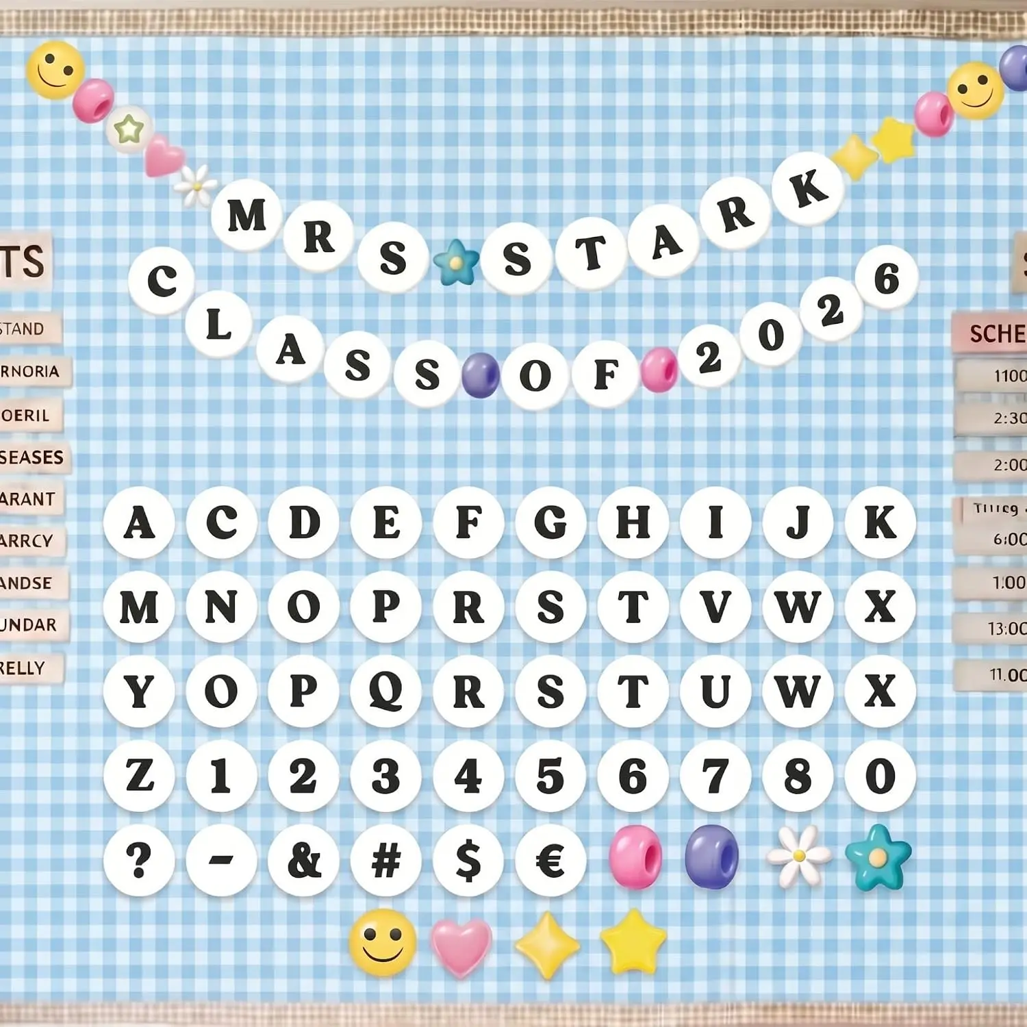 134 count 5 Inch Friendship Beads Bulletin Board Letters for Classroom Decoration Poster Alphabet Numbers Combo Set Paper Letter Cutouts for Bulletin Board Chalkboard School Decor