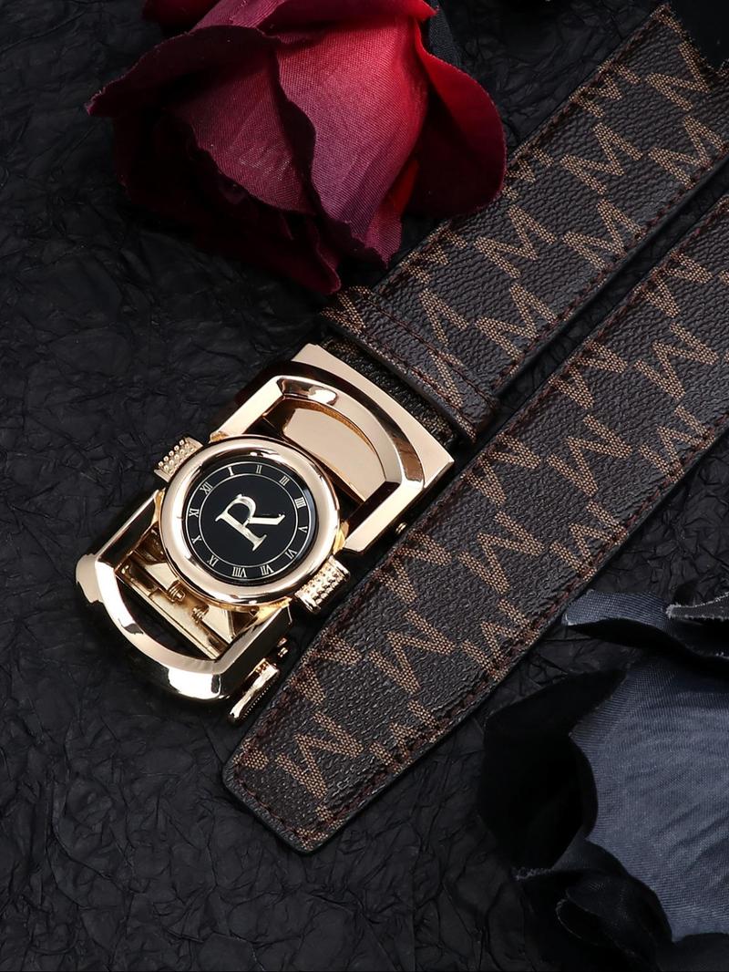 Men's Business Fashion Letter R Design Leather Belts, Casual Waistband for Jeans Trousers, Trendy All-match & Exquisite Belt for Birthday Gift