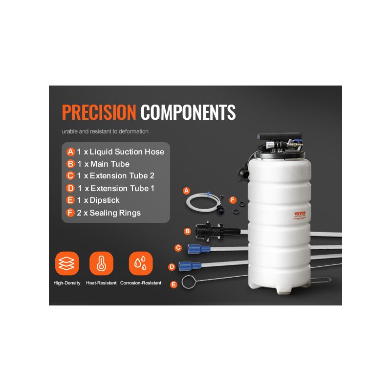 VEVOR Fluid Extractor, 4 Gallons (15 Liters), Pneumatic/Manual Oil Changer Vacuum Fluid Extractor with Dipstick and Suction Hose, Oil Extractor Change Pump for Automotive Fluids Vacuum Evacuation