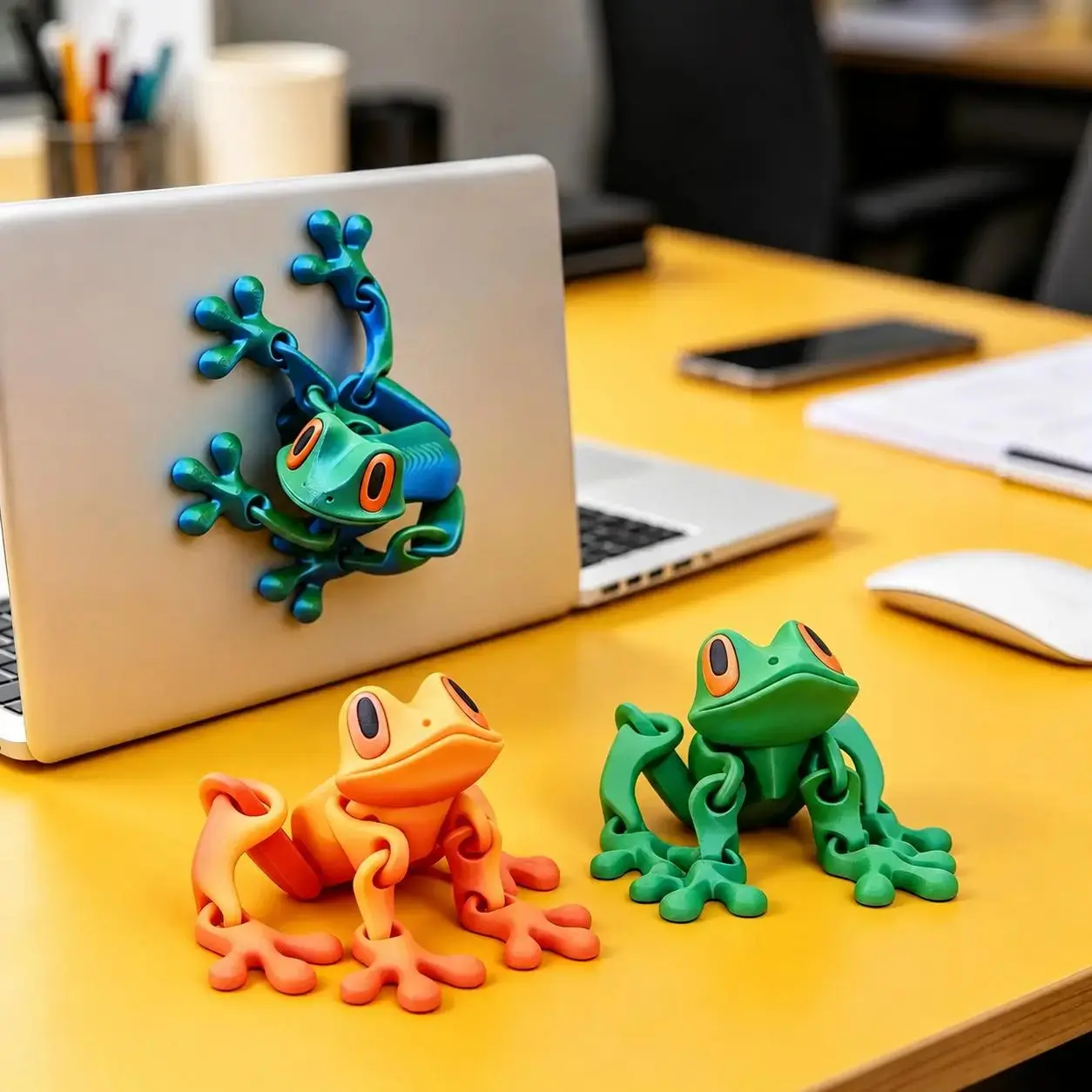 12cm PLA Plastic 3D-Printed Magnetic Movable Frog Motif Refrigerator Magnet with Gradient Hue & Glow-in-the-Dark Feature, Desk Decor Gift for Christmas, Interactive Couple Desktop Ornament