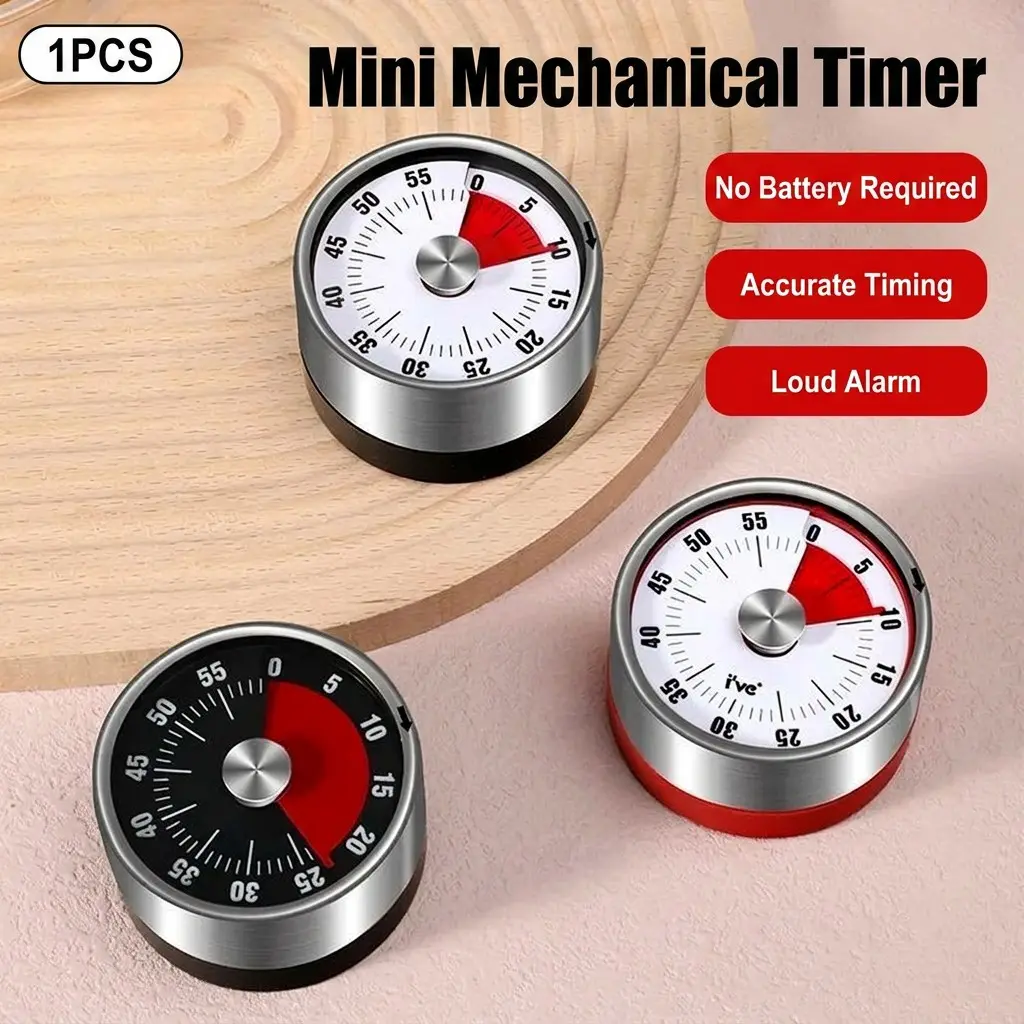 Magnetic Visible Timer 60 Minutes, 2.36 Inch Kitchen Countdown Timer, Stainless Steel Mechanical Tool, Ideal for Classroom Teaching