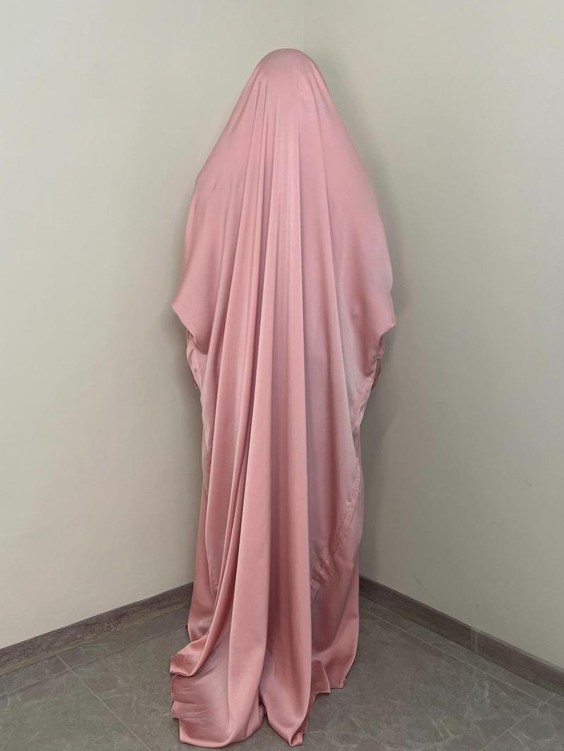 Women's Solid Shirred Jilbab Abaya Set, Modest Muslim Clothing Set for Daily Wear, Modesty Muslim Clothing, Women's Islamic Clothing for Spring & Fall