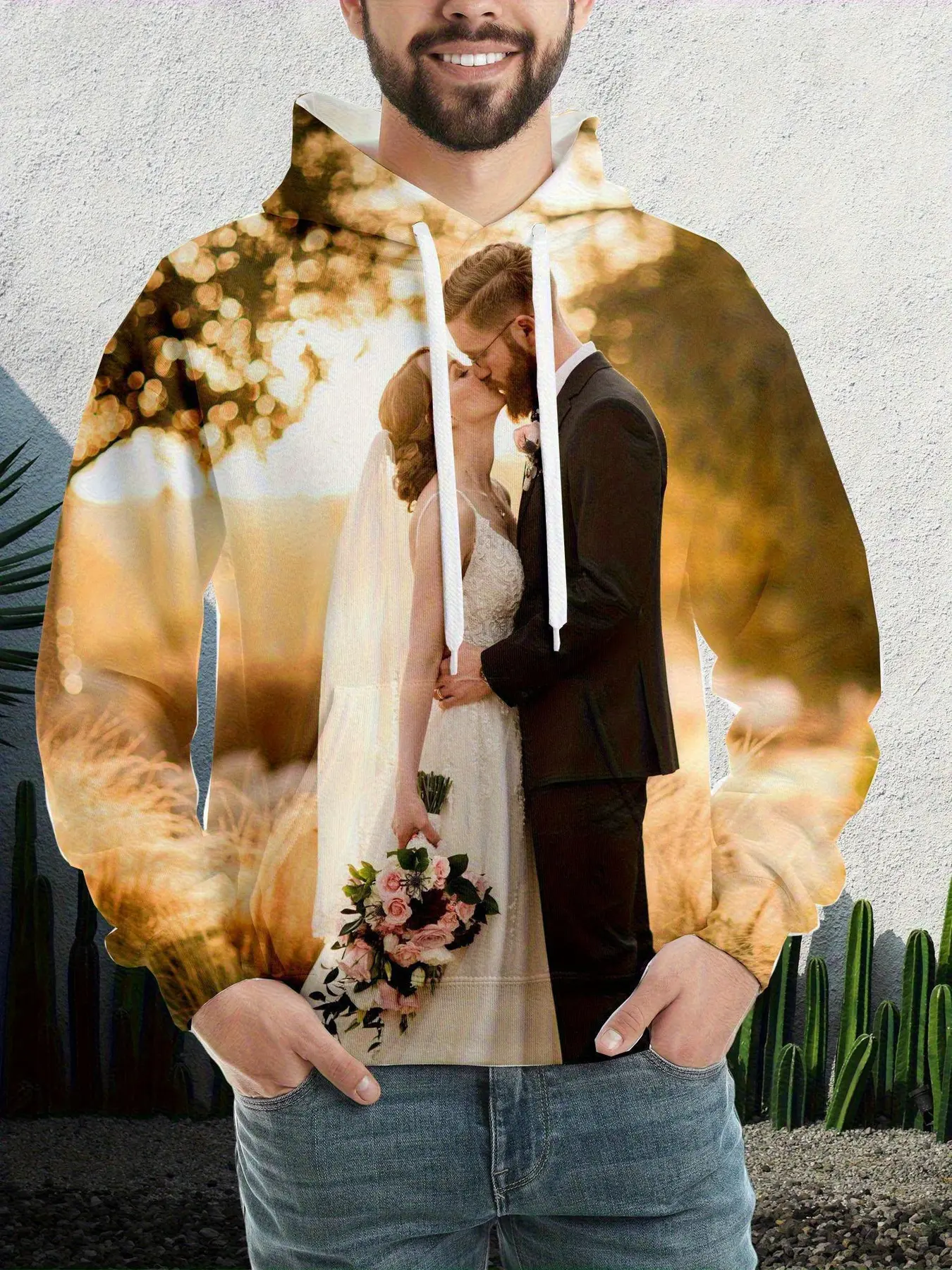 Custom Photo Personalized Men'S Hoodie - Full Front And Back Print, Upload Your Image - Sweatshirt With Pocket - Ideal For Weddings, Anniversaries, Birthdays, Valentine'S Day Gifts - Machine Washable Loose Fit, Suitable For Casual Wear And Special