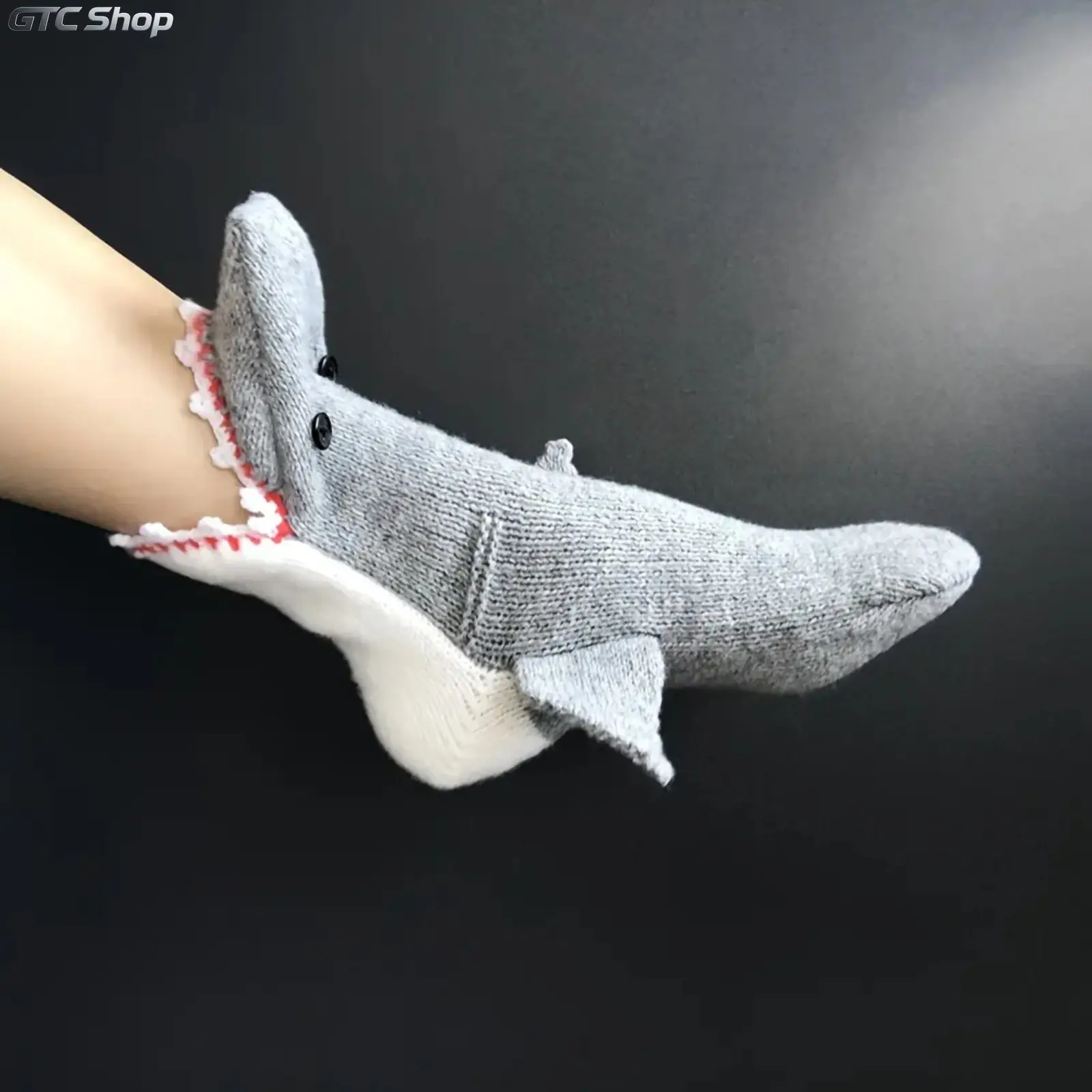 Unisex Handmade Crochet Floor Socks with 3D Cartoon Shark Pattern, Thick Thermal Warm Cozy Indoor House Socks, Soft Skin-Friendly Slip Resistant Foot Warmers, Cute Novelty Loungewear for Winter Home Daily Wear & Holiday Gift