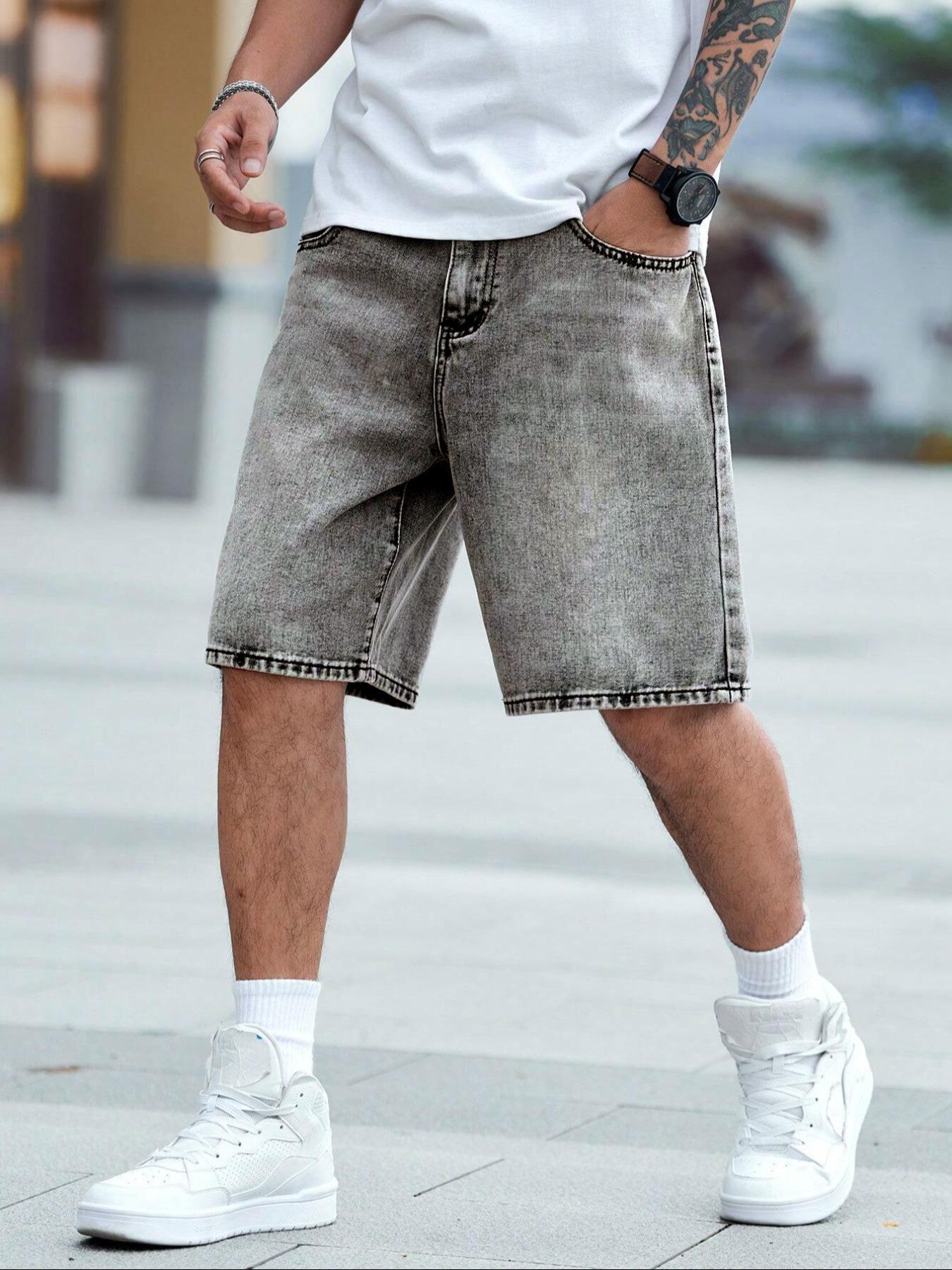 Men's Solid Color Denim Shorts, Loose Casual Fashion Comfy Shorts for Summer, Men's Bottoms for Daily Wear