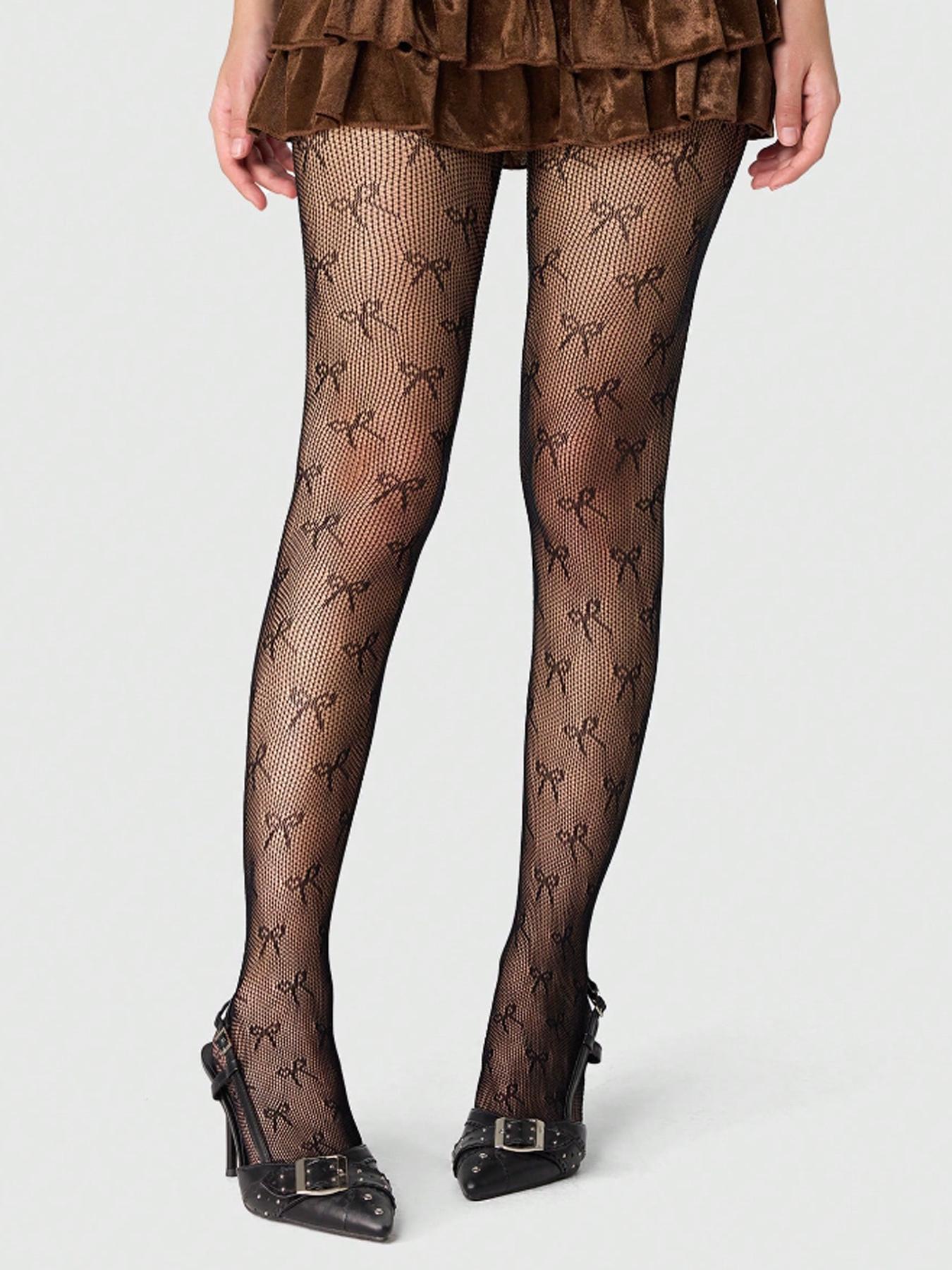Women's 1 Pair Bow Print Fishnet Tights, Breathable Comfortable High Stretch Nylon Pantyhose for Daily Wear, Ladies Summer Clothes Fit