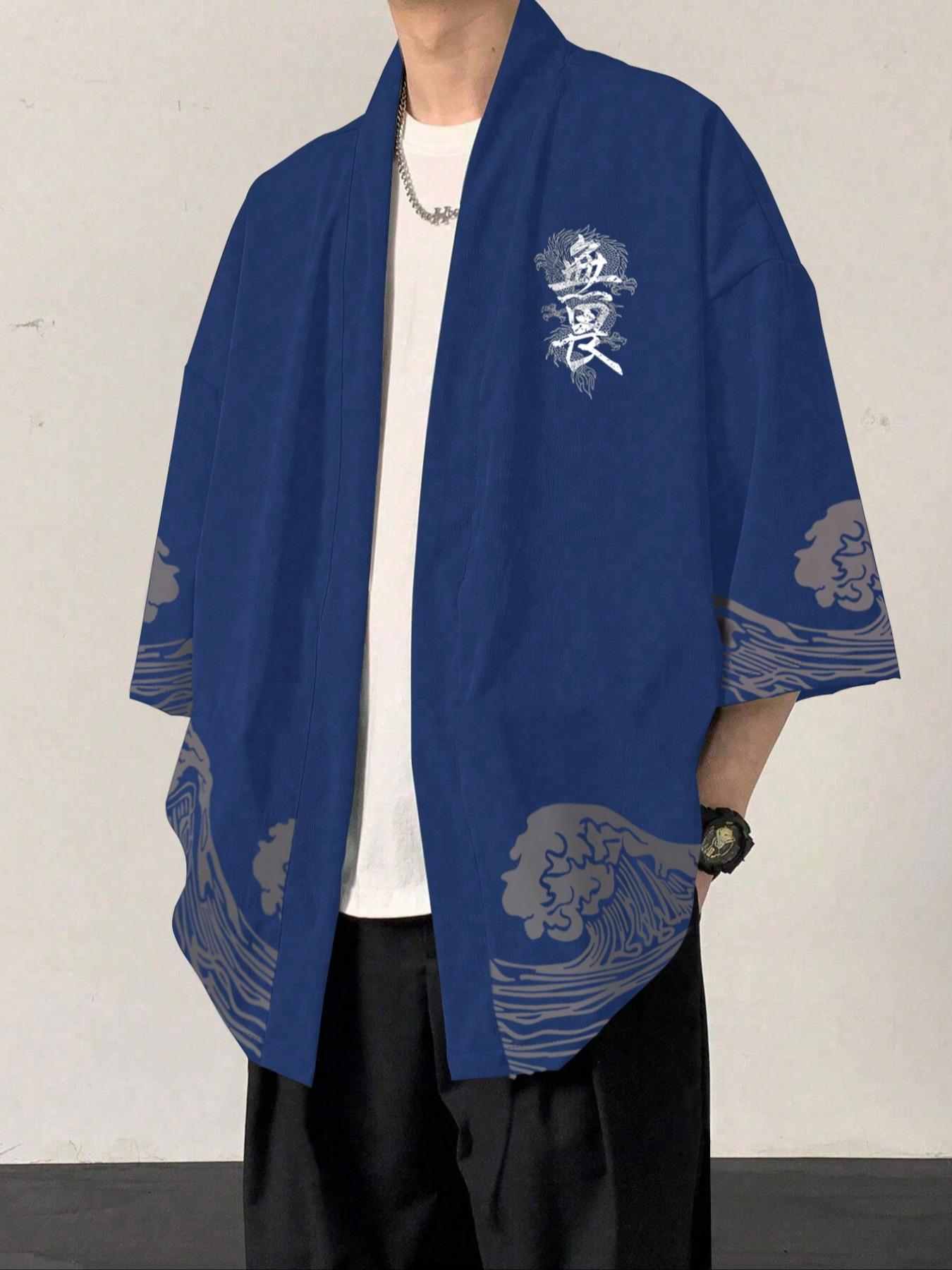 Men's Solid Color Open Front 3/4 Sleeve Loose Plain Shirt, Casual Comfy Top for Daily Wear, Men's Clothes for All Seasons