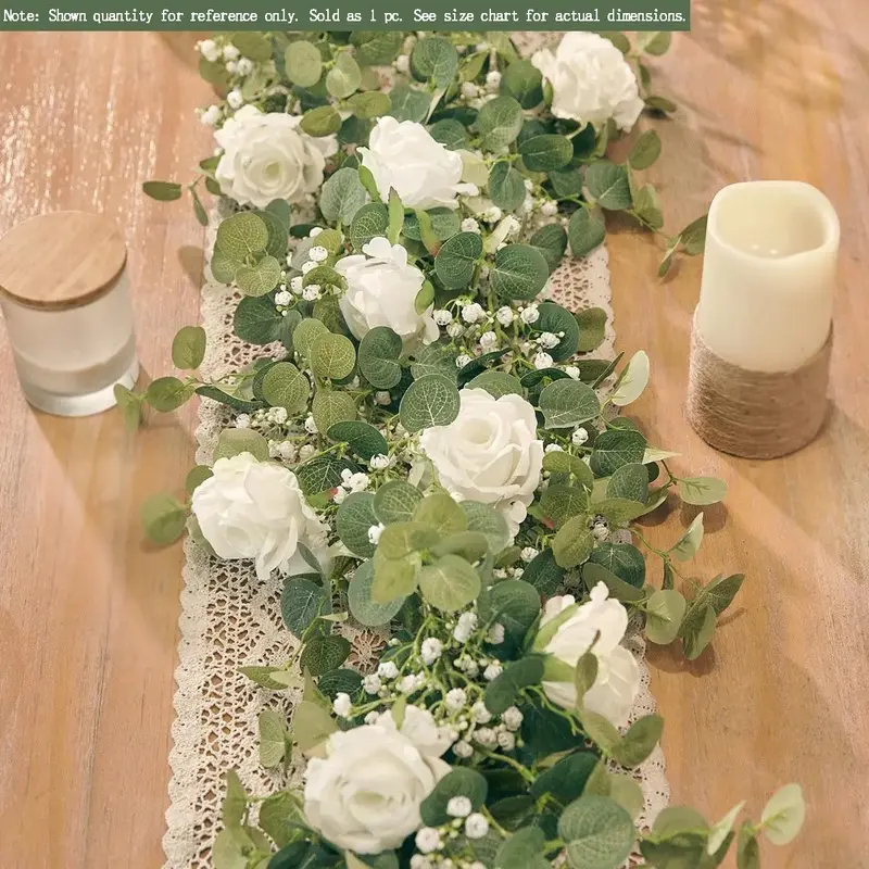 1-Piece Decorative Faux Flowers Plastic Composite Artificial Rose Vine Garland, 5.91ft, for Romantic Wedding, Home Decor (Dining Table Centerpiece), One-Piece