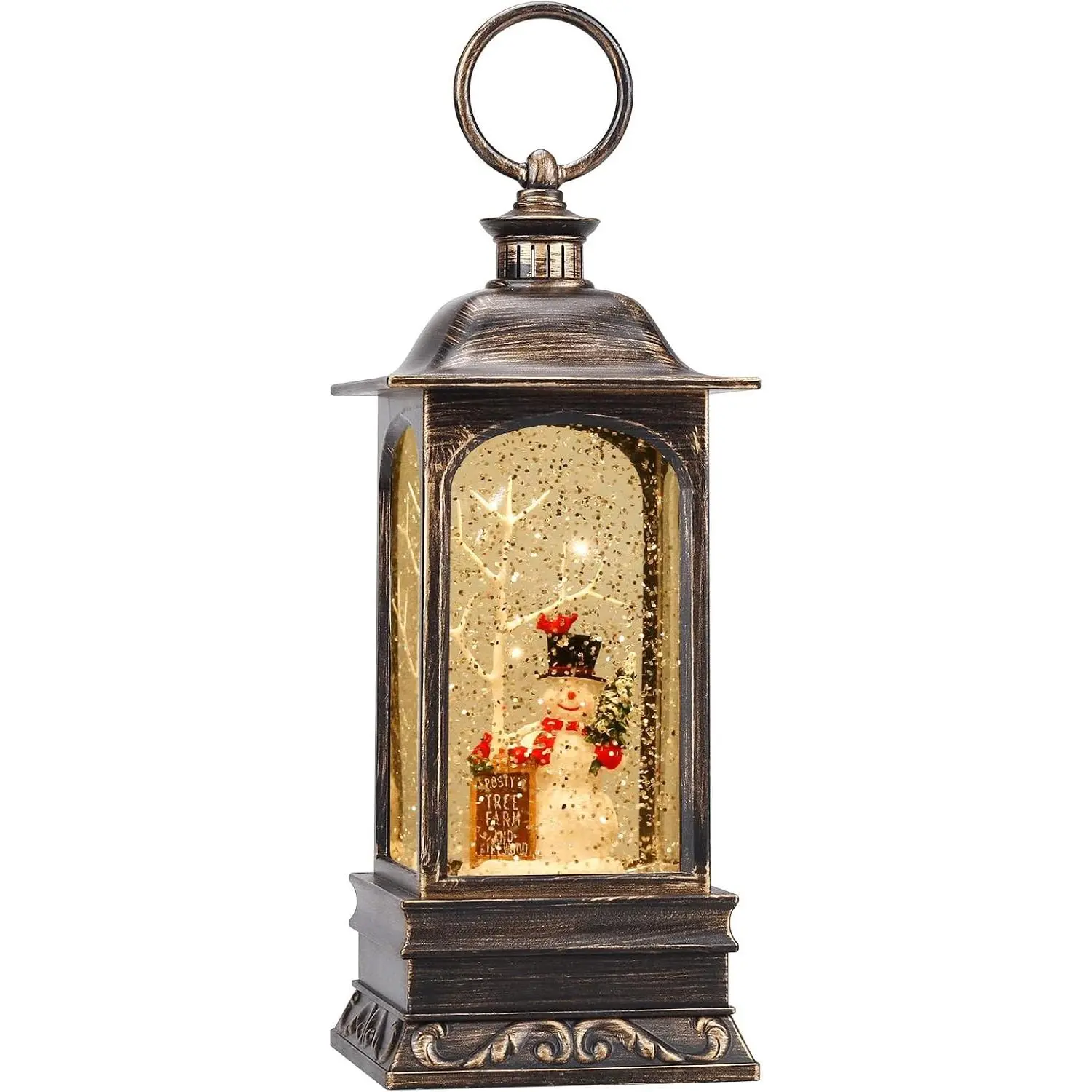 Christmas Snow Globe Lantern, Musical Snow Globe with Swirling Glitter, Battery Powered, Christmas Decorations Indoor for Home - Cardinal and Snowman