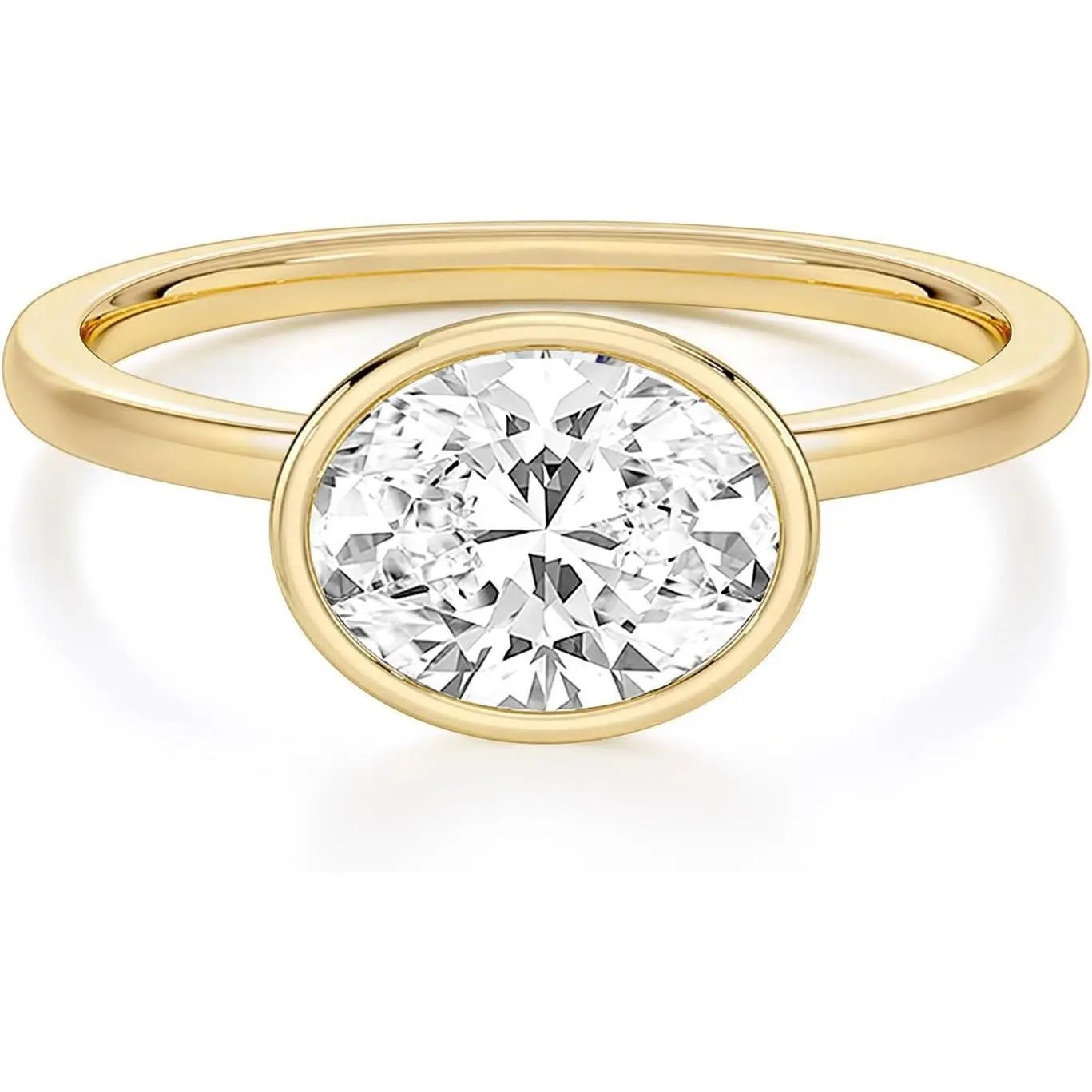 Engagement Rings for Women Oval Cut CZ Solitaire Promise Wedding Bands Travel Bezel East West Ring 14K Gold Plated Size 4-10