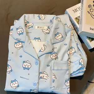 Chiikawa Hachiware Cute Pajamas Set Women Spring Autumn Thickened  Velvet Warm Loungewear Soft Sleepwear Home Clothes Nightwear