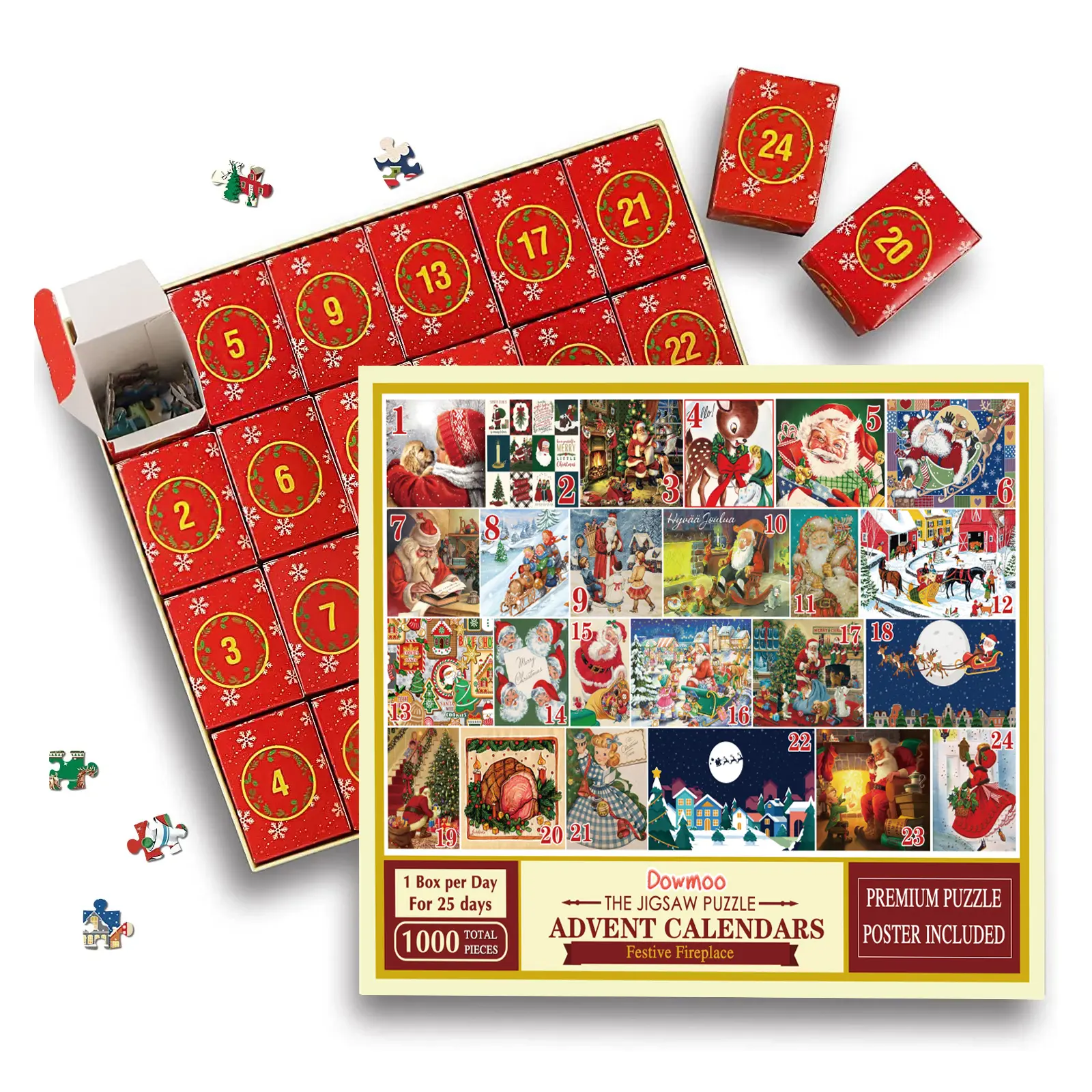 Dowmoo Christmas Advent Calendar Puzzle Christmas Creative 24-Grid Countdown Calendar Blind Box Puzzle Gift