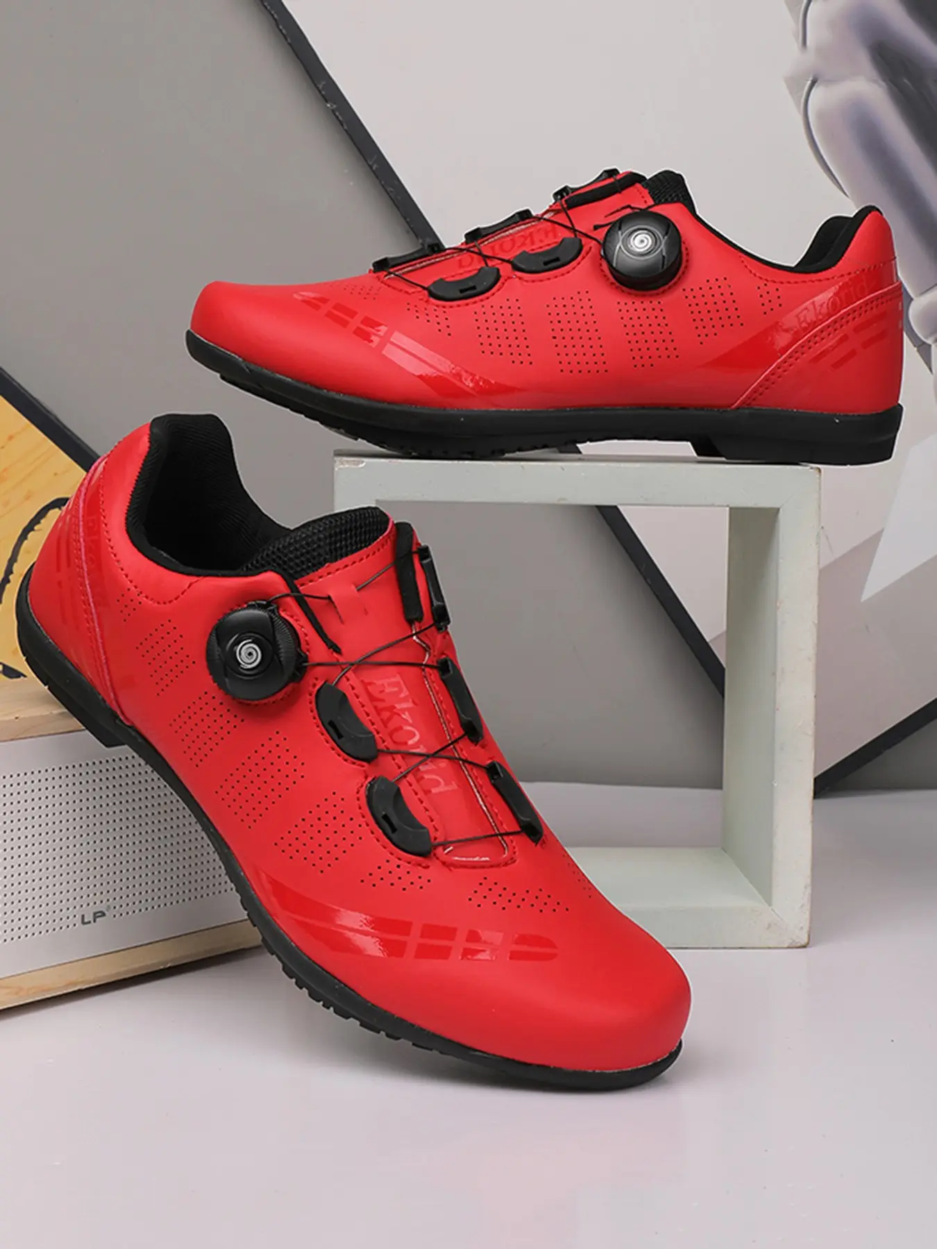 Unisex Cycling Shoes, PU Leather, Sporty Style, Rubber Sole, Quick Lock Buckle, Breathable, All Seasons, Sizes 36-47