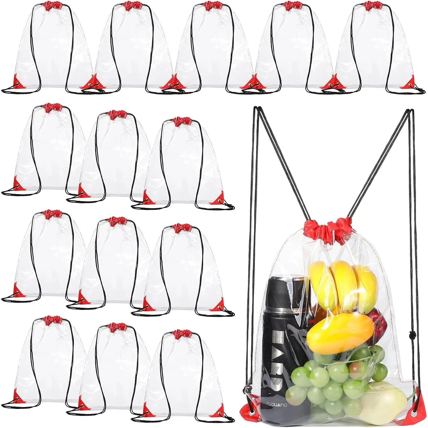 15 Pcs Clear Drawstring Bag Waterproof Small See Through PVC Drawstring Backpack for Stadium College Sport Event(Wine Red)
