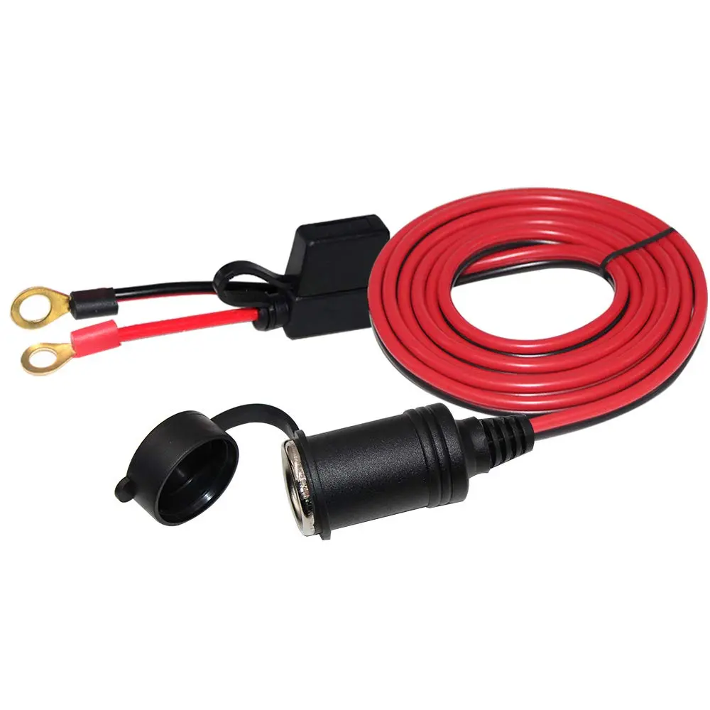13FT 12V Female Cigarette Lighter Socket Battery Eyelet Ring Terminal 12volt Extension Cord Outlet Adapter Plug Power Supply Car Electrical Dc Cigarettes Charger Accessory Connector Kit 15Fuse