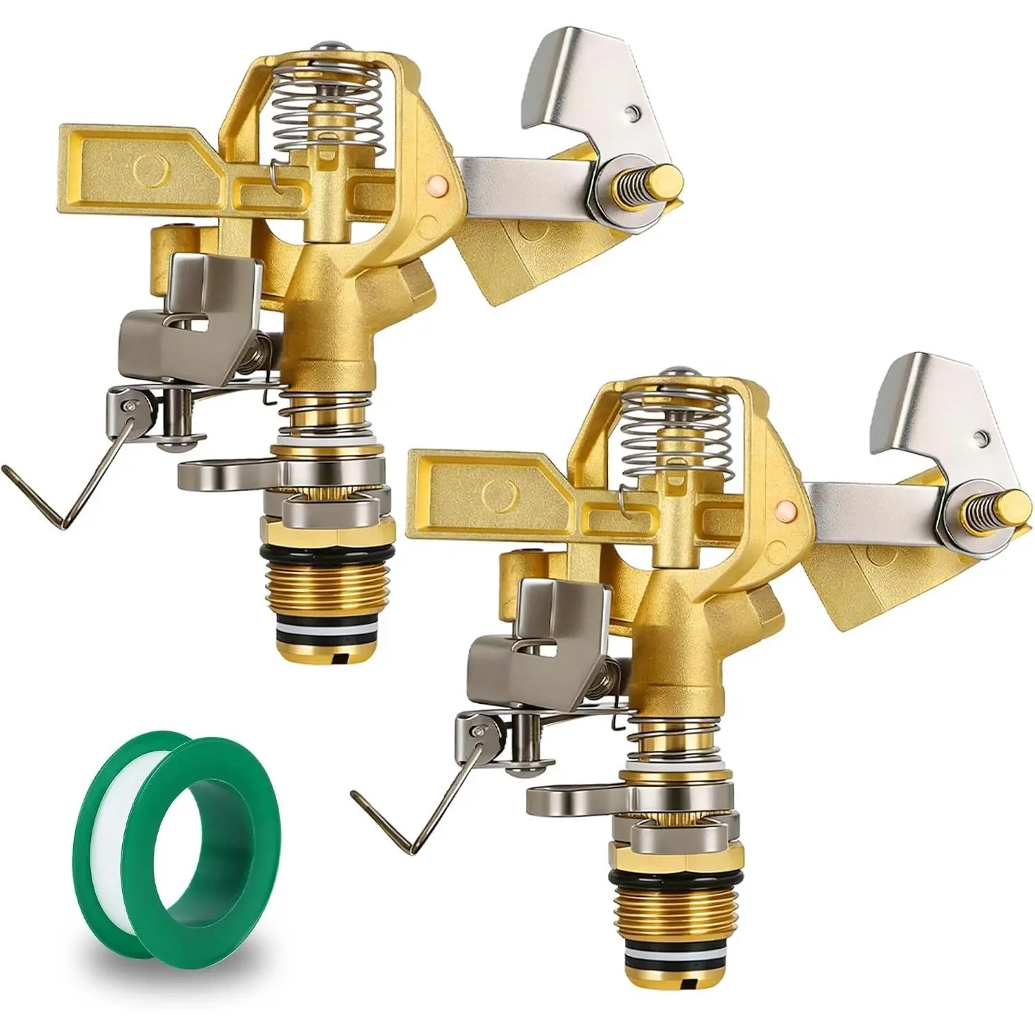 2-Piece 1/2" Brass Impact Sprinkler Heads, Heavy Duty Adjustable 0-360° Pattern, Long Range Sprinkler for Lawn & Garden Irrigation, Large Area Watering Coverage
