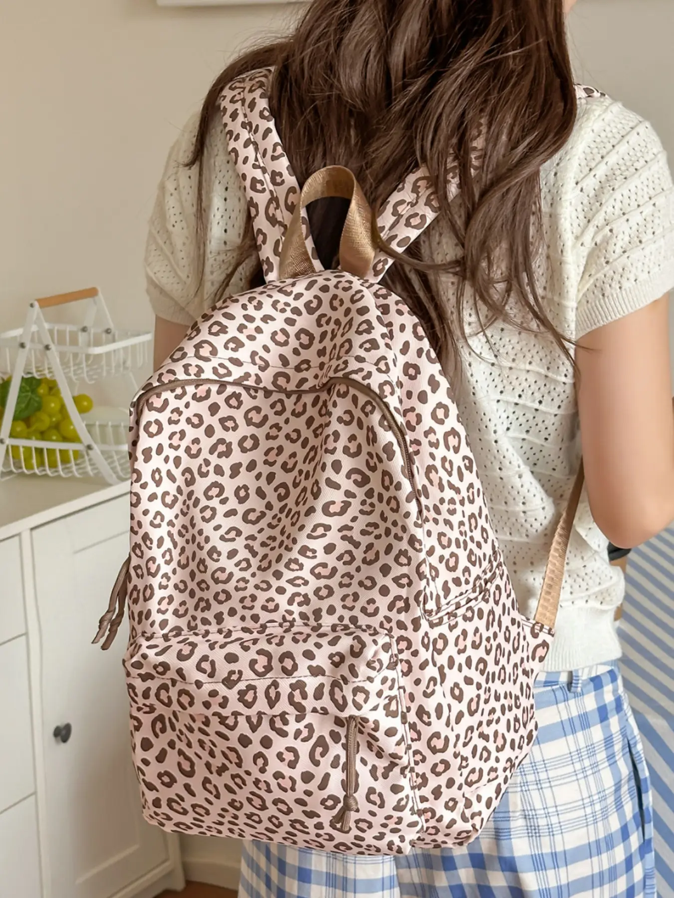 Animal Print Canvas and Nylon Backpack, Vintage Leopard Pattern, Large Capacity, Adjustable Thick Straps, Laptop Compartment, Unisex Fashion Bag