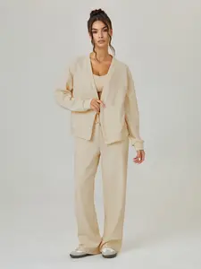 Women's Long Sleeve Button Front Cardigan and Wide Leg Pants Set, Elegant Knit Style, Casual Home Loungewear for Spring & Fall