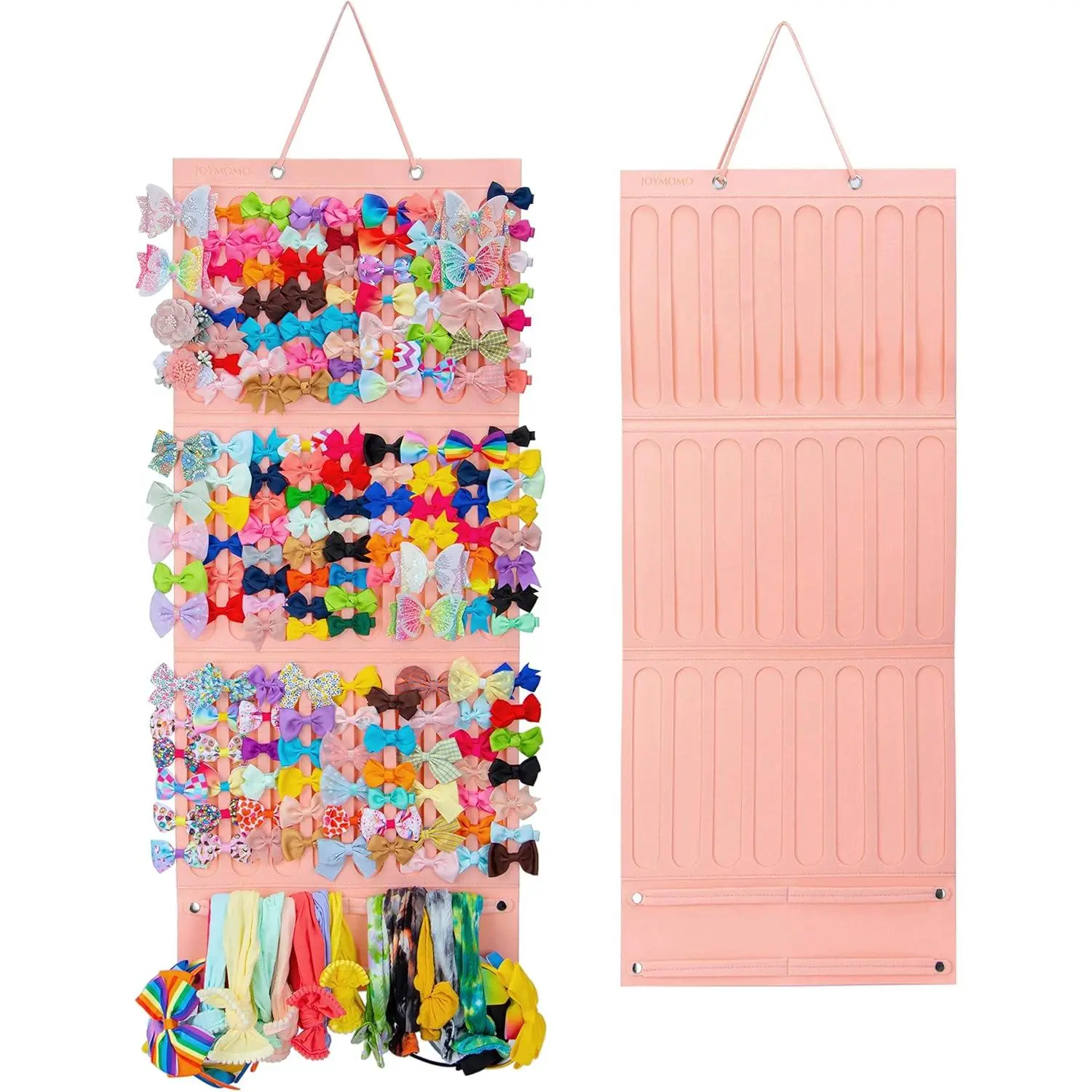 Girly Pink Hair Accessory Organizer - Holder for Girls' Hair Bows, Clips, Ties & Scrunchies - Foldable Wall Mount Storage Caddy