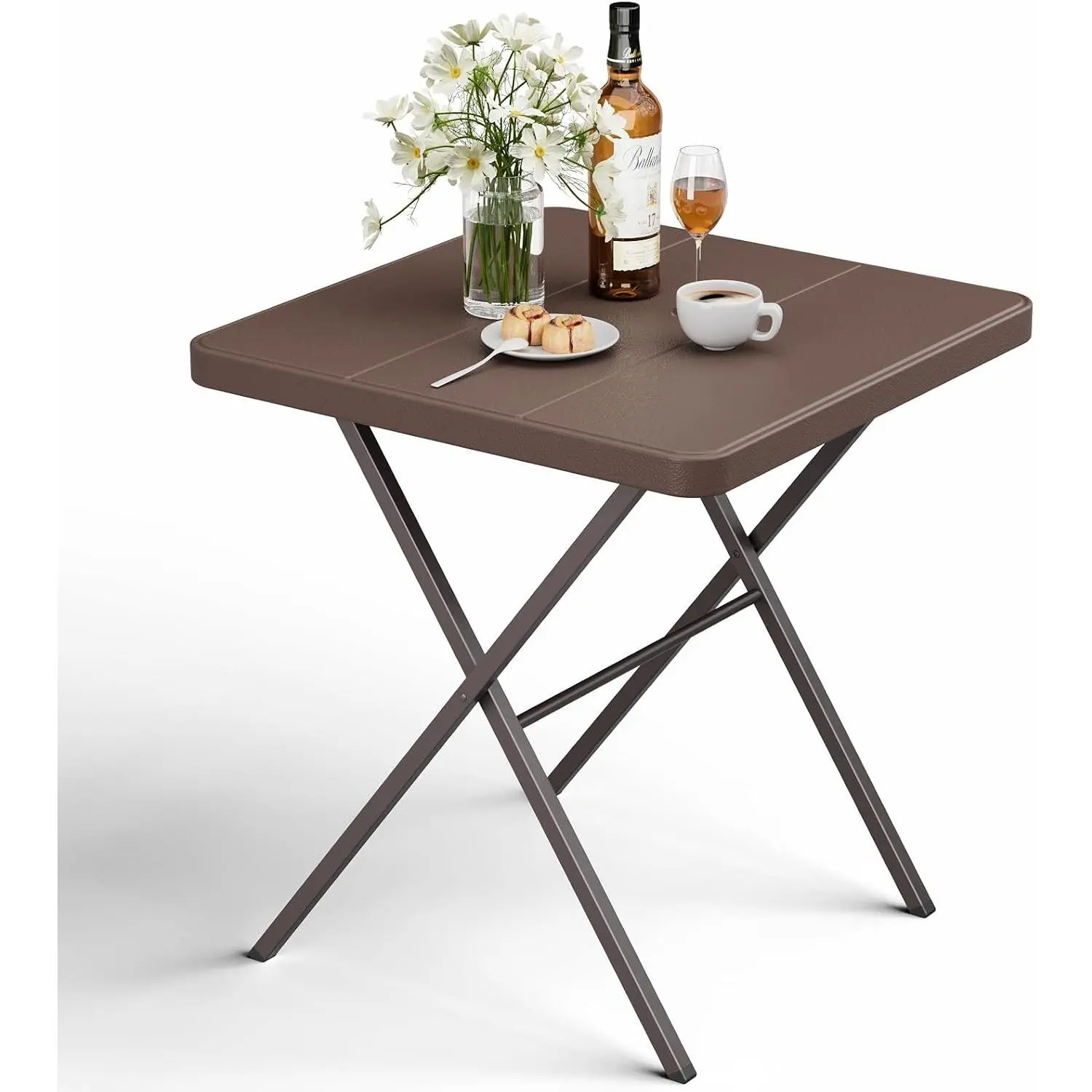 Folding Table, Portable Square Foldable Table No Assembly, Heavy Duty Steel Frame Indoor Outdoor Camping Patio Table with 400 LBS Capacity, Picnic Card Table for Backyard, RV, Small Spaces