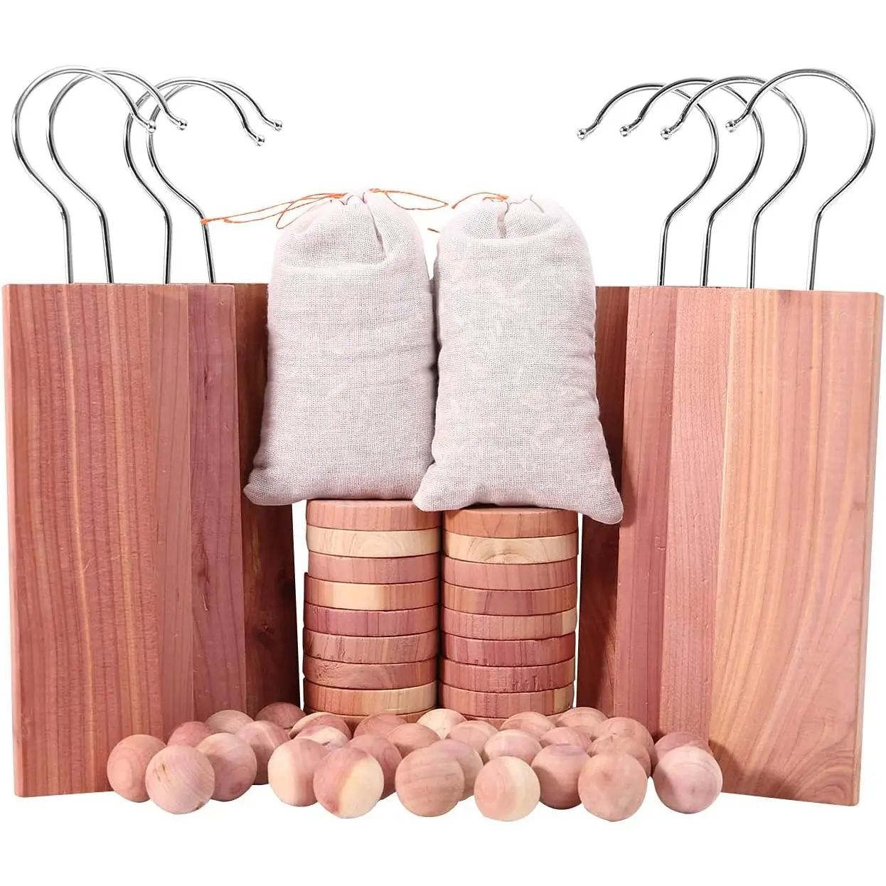 60PCS Red Cedar Blocks for Clothes Storage - Includes Hang Ups, Balls, Rings and Sachet Bags for Closets and Drawers