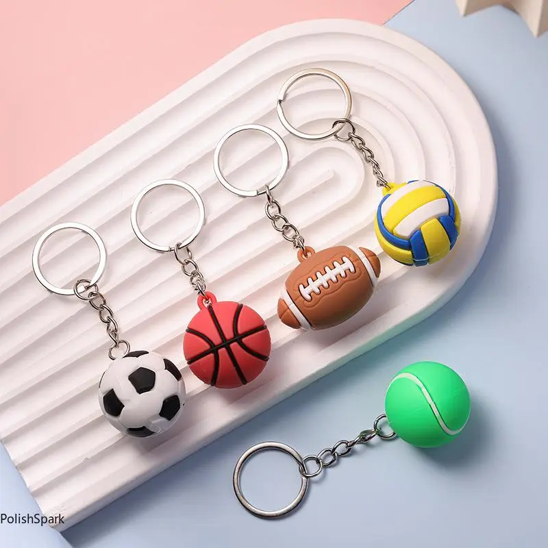 Miniature PVC Ball Keychain Set (5-Pack), Lightweight Soccer, Basketball, Football, Tennis & Volleyball Shaped Keyrings for Coaches