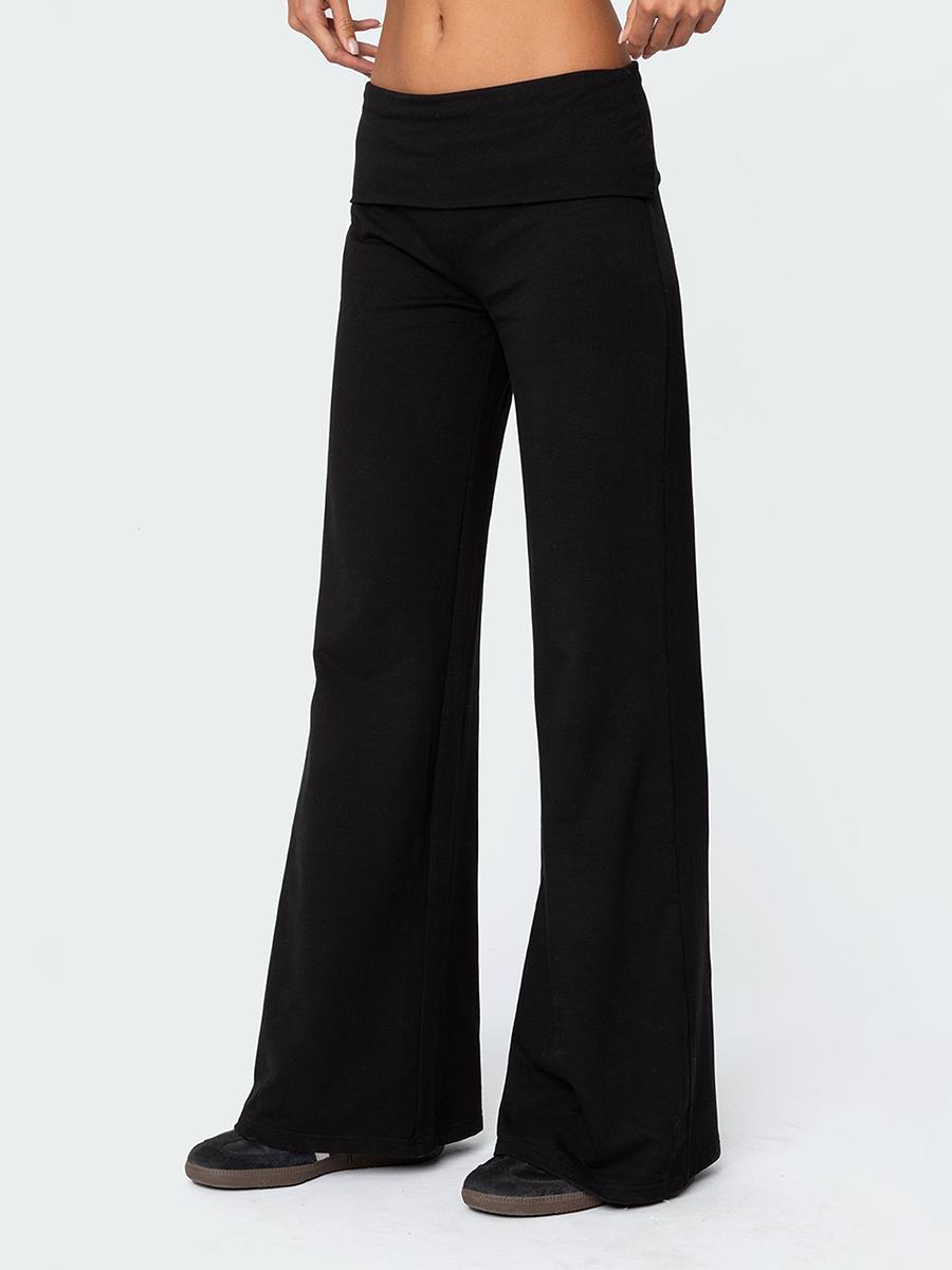 Casual Wide Leg Sweatpants for Women Fold Over Low Rise Flare Yoga Lounge Pants Back to School Clothes for Teen Girls Outfits