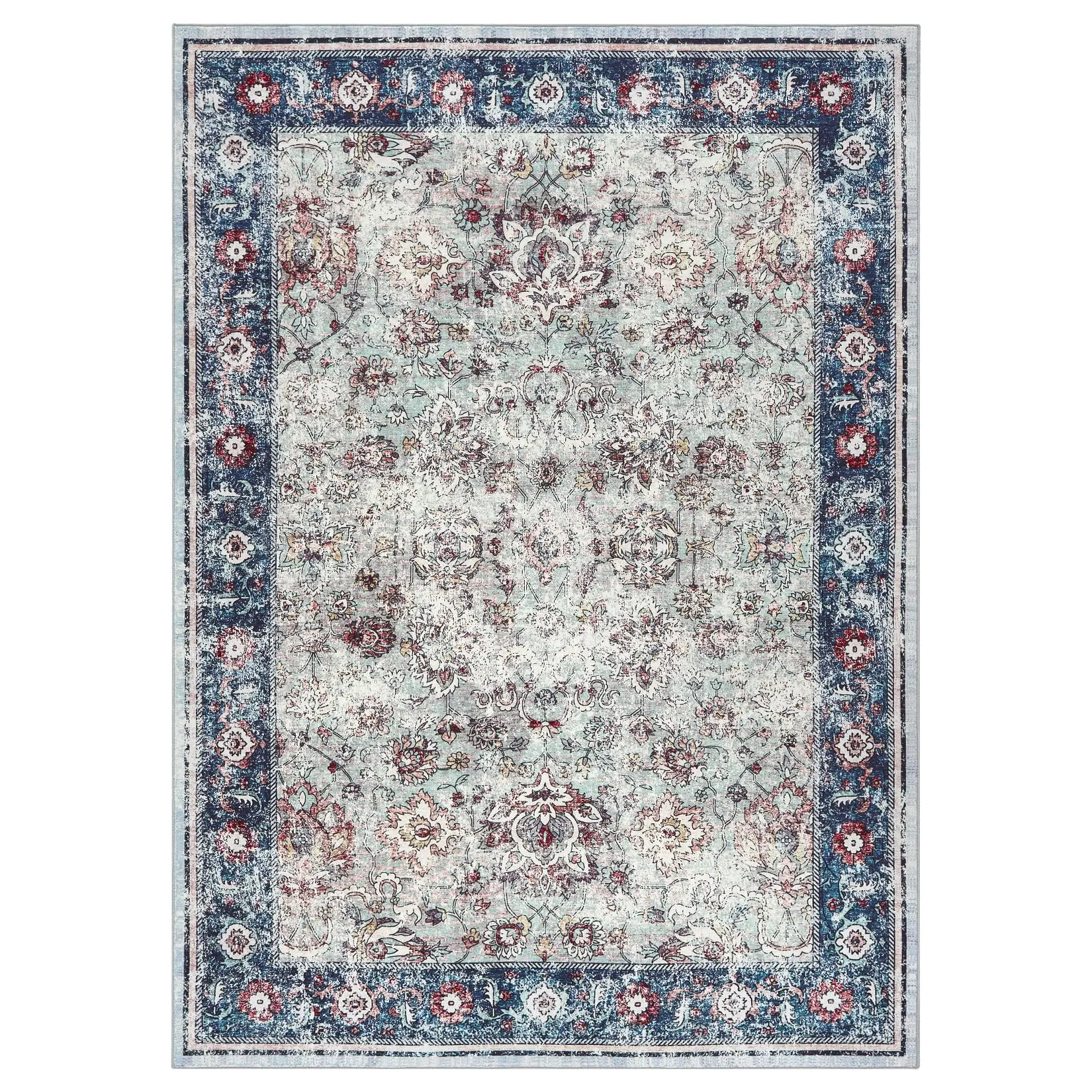 Garvee Vintage Style Washable Area Rug 8x10ft, Traditional Distressed Indoor Accent Mat, Thin Foldable Non-Slip Carpet in Color01 for Home Décor