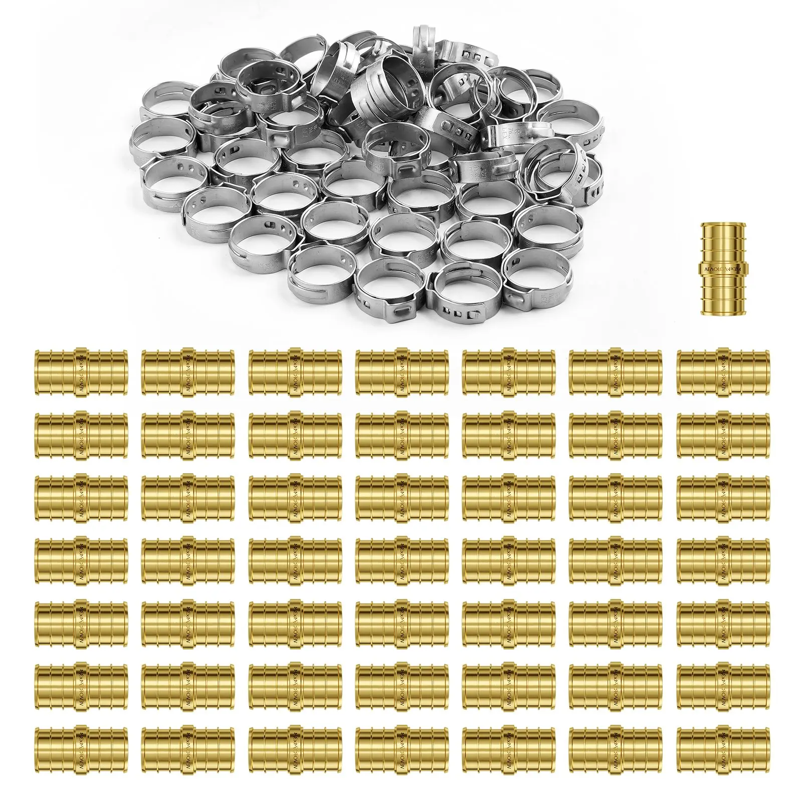 【DealsForYouDays】VEVOR Pipe Fittings, 3/4" 50PCS Brass Pipe Fittings, Clamp-style Straight-Through Pipe Connector Brass Air Fittings, Heavy Duty Plumbing Fittings Tube Adapter for Heating/Shower Systems, Water Pipes