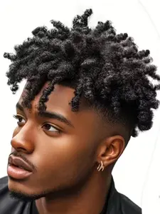 Men’s Short Curly Dreadlock Hair Topper, Fluffy Braided Hairpiece, Clip-In Wiglet, Synthetic Full Hair Toupee for All Seasons