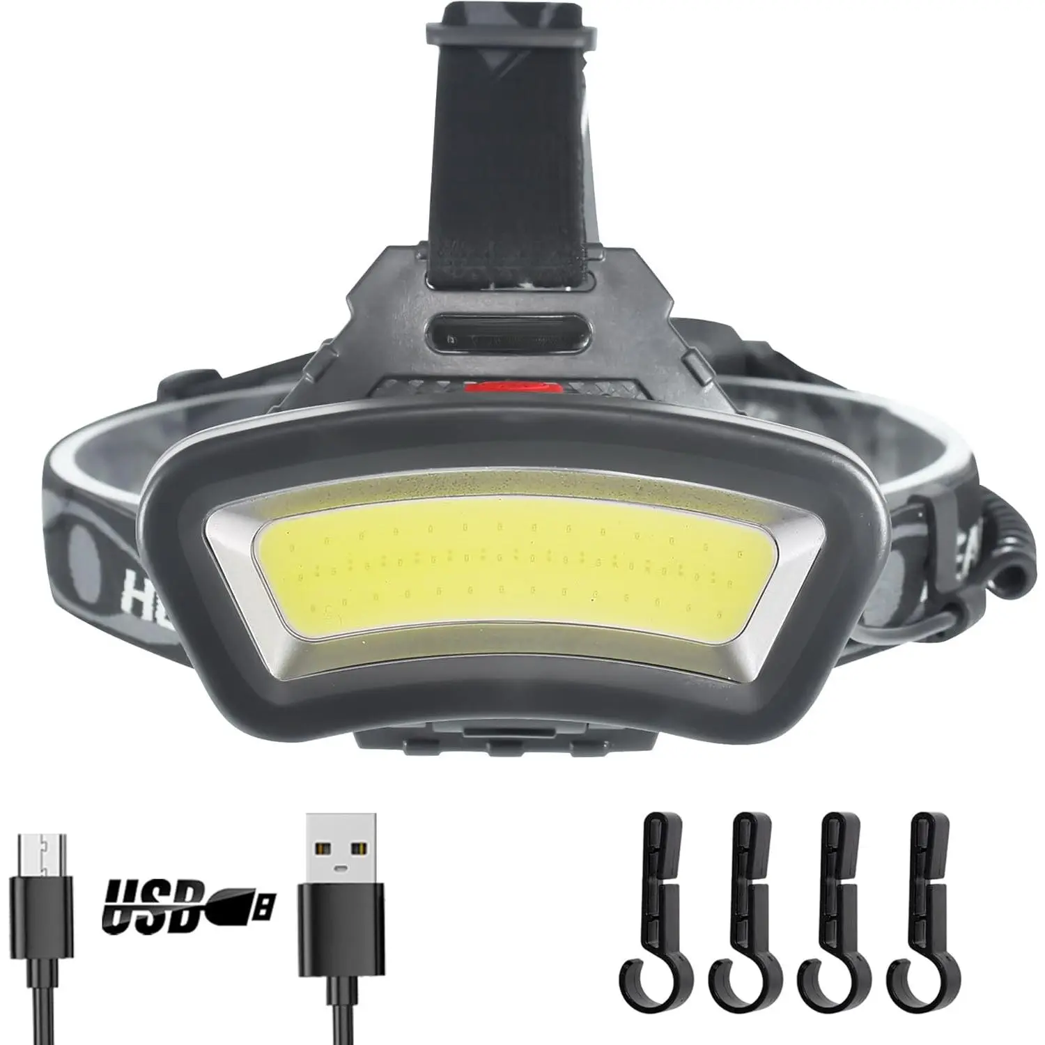 Rechargeable LED COB Headlamp for Adults, 22000 High Lumen USB Head Light with Floodlight & Red Light, 90° Adjustable - Night Fishing, Construction