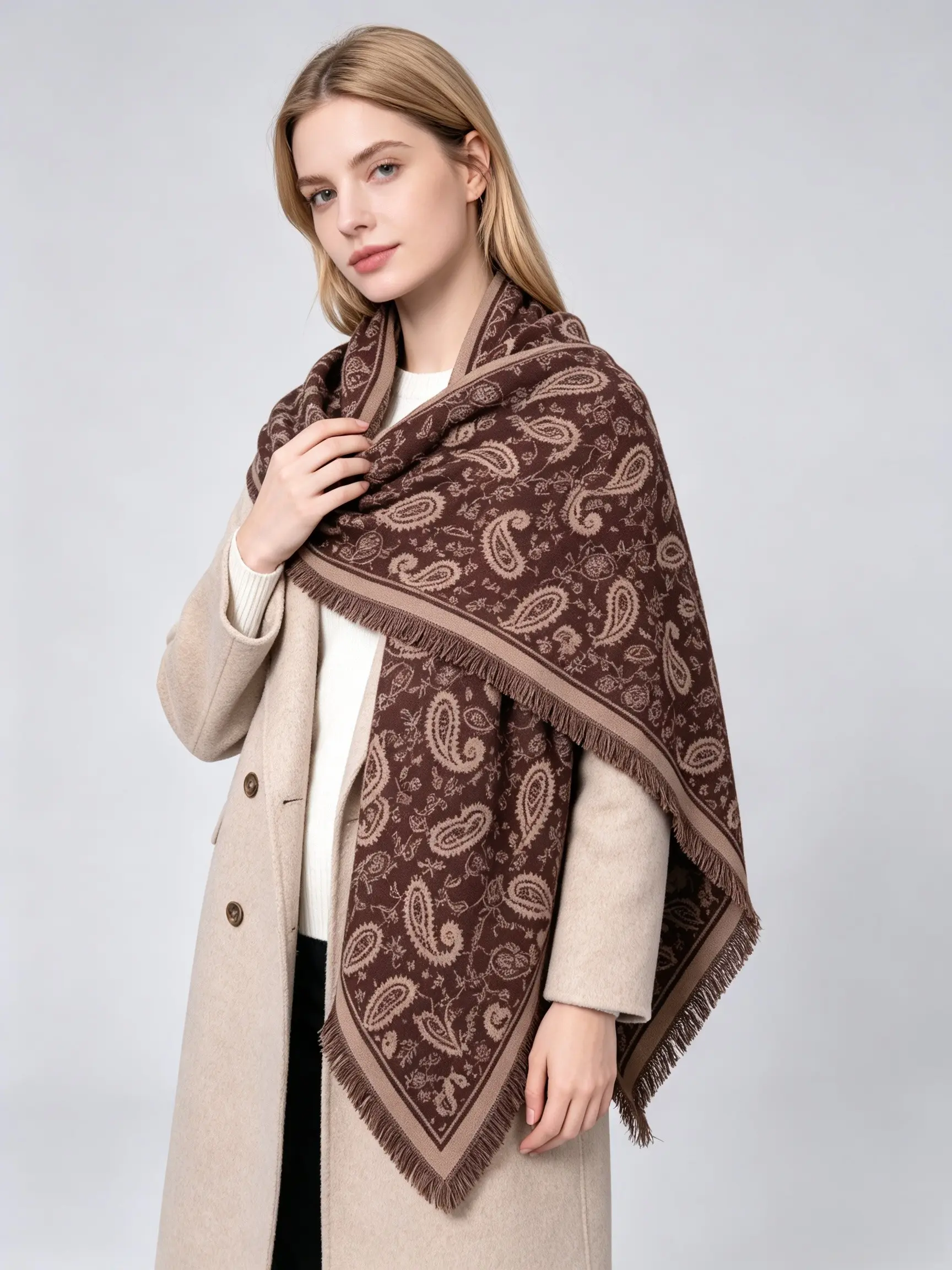 1-piece, Floral Triangle Shawl, Ethnic Style, Soft and Comfortable, Windproof and Warm, Casual Fashion, Perfect Gift, Unisex, Business Style