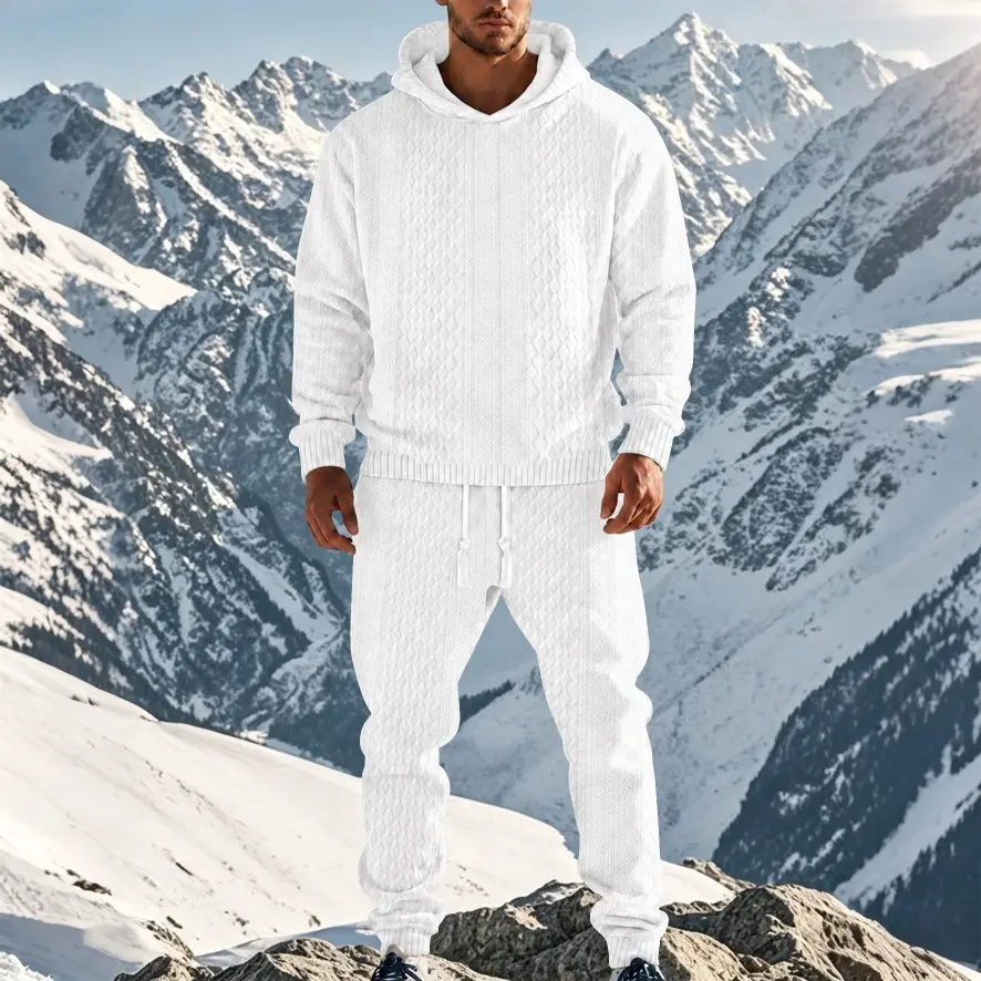 Trending Men’s Jacquard Hoodie & Jogger Pants Set, Casual Pullover Sweatsuit, Streetwear Athletic Two-Piece Outfit