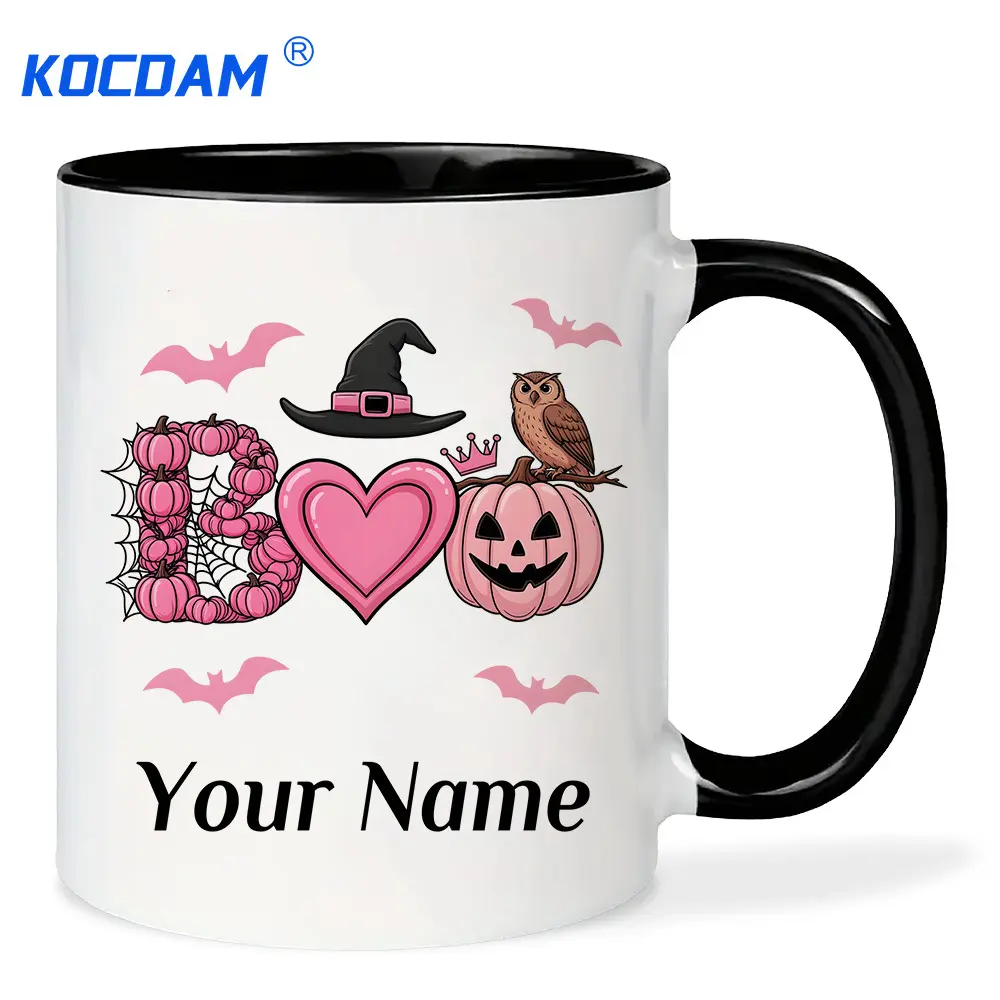 1pc Custom Pink Owl & Pumpkin Ceramic Mug - Sweet Boo Owl Coffee Cup with Rim, Dishwasher Safe Suitable for, Best Friends, Coworkers, Sisters - Gift for Pink Aesthetic, Halloween Themed Cup