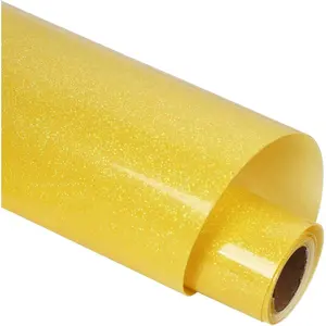 guangyintong Heat Transfer Vinyl Glow Glitter HTV Rolls, 12" x 5ft Yellow Iron on Vinyl for T Shirts, Glitter HTV Vinyl for All Cutter Machine Easy to Cut & Weed for Heat Vinyl Design