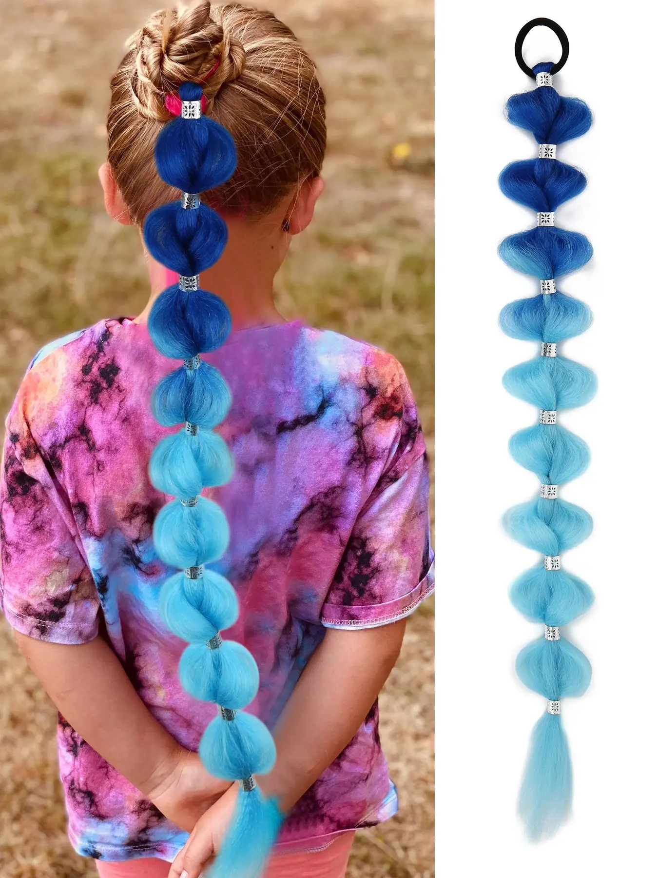 Colorful Gradient Heat-Resistant Synthetic Braids, 22-Inch Colorful Hair-Tie Style Ponytail Extension, Blue Pink Green Gradient Long Ponytail Hair Accessories Available in Multiple Colors, Perfect for Women & Kids Daily Wear, Carnivals, Parties & Festival