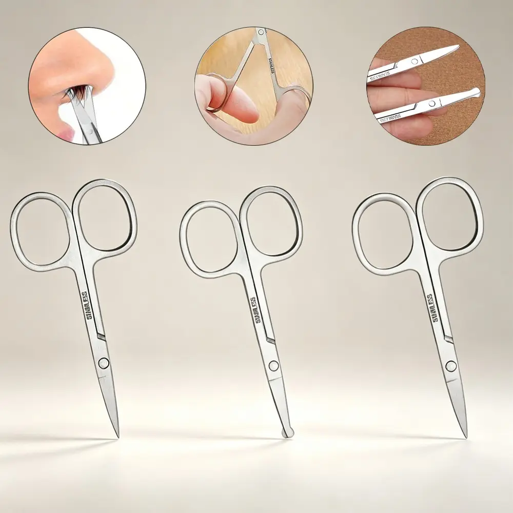 3pcs Stainless Steel Beauty Scissors Set, Eyebrow Shaping Tool, Eyelash Tools, Cosmetic, Dual Tip Designs, Multi-Purpose Grooming Shears for Eyebrows, Lashes, Nose Hair & Nail Cuticle Trimming