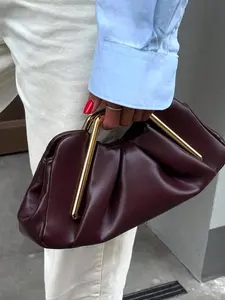 Vintage light luxury style elegant and gentle texture pleated cloud bag, simple and stylish, niche design handbag, square handle design, suitable for attending exhibitions, gatherings with friends, and dates