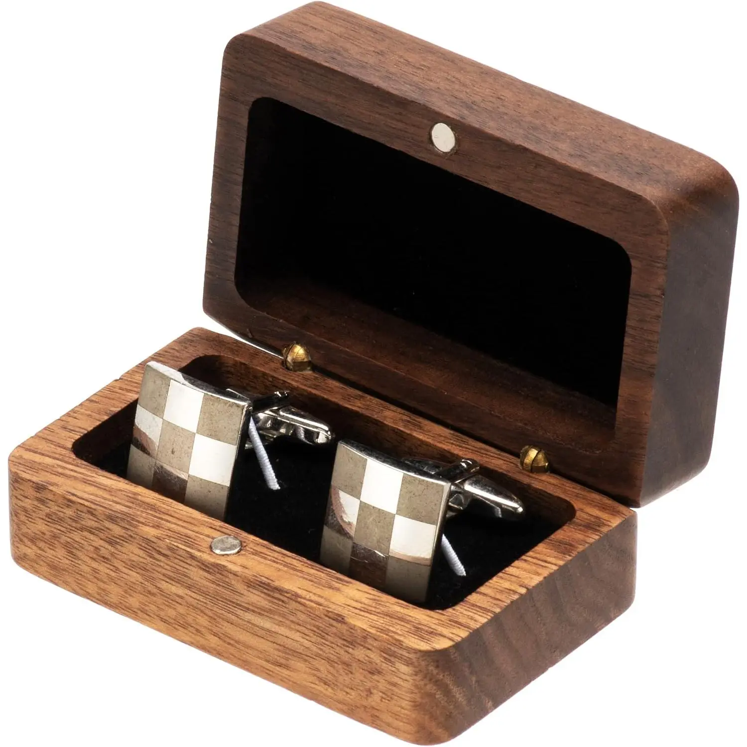 Walnut Wooden Cufflink Box For  Storage,Small Cuff Links Display Case for Men (A)