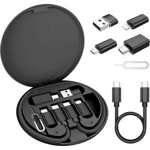 Multi USB C Charger Adapter Cable Kit (5+1),Travel Type C to iOS Adaptor Box with 1Ft 100W Charging Cord,USBC to Micro Converter,USB 3.0 OTG,Portable Card Storage,Tray Eject Pin,Data Transfer