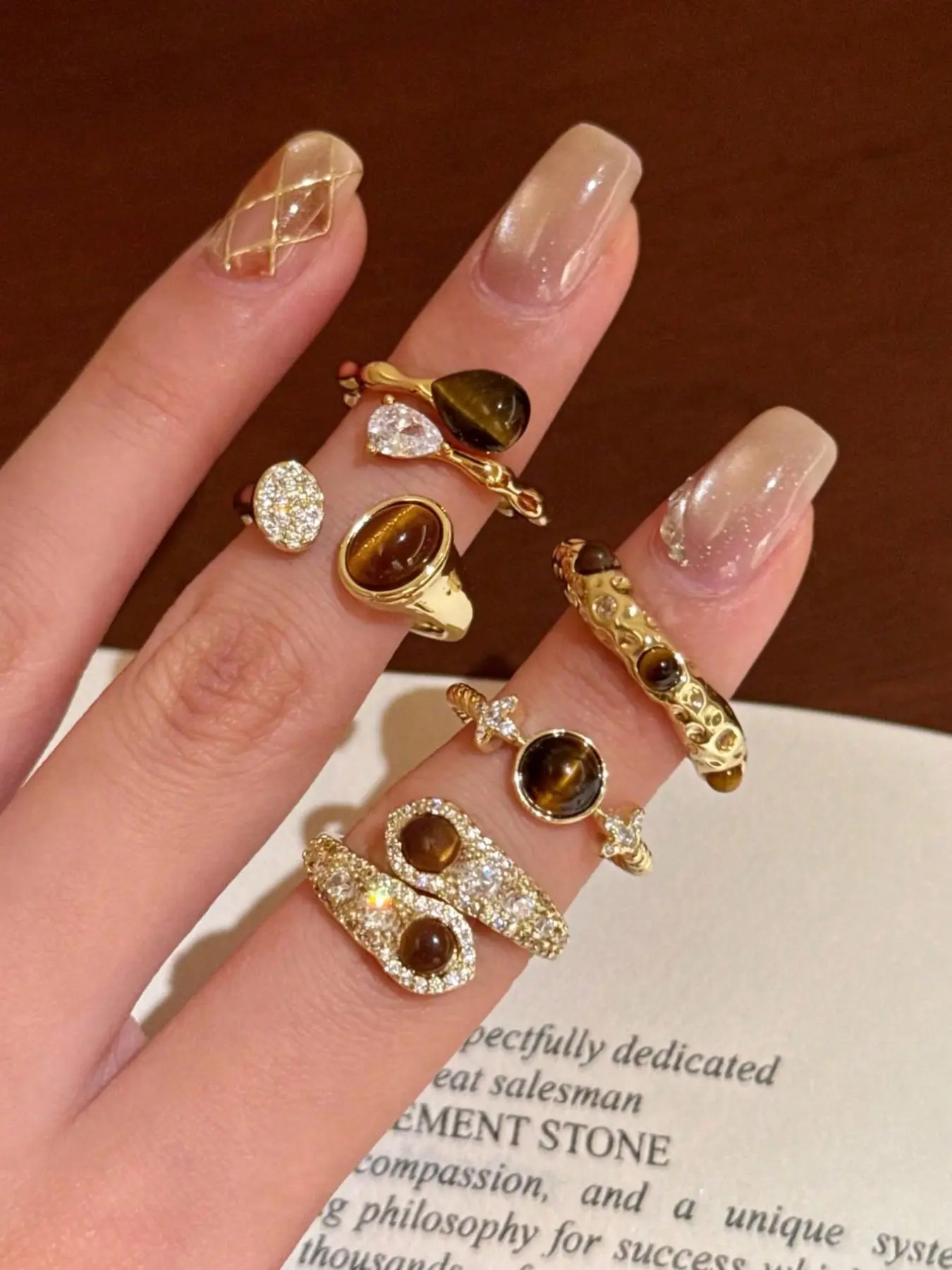 5pcs Fashionable Geometric Water Drop Decor Open Rings, Suitable For Daily Wear