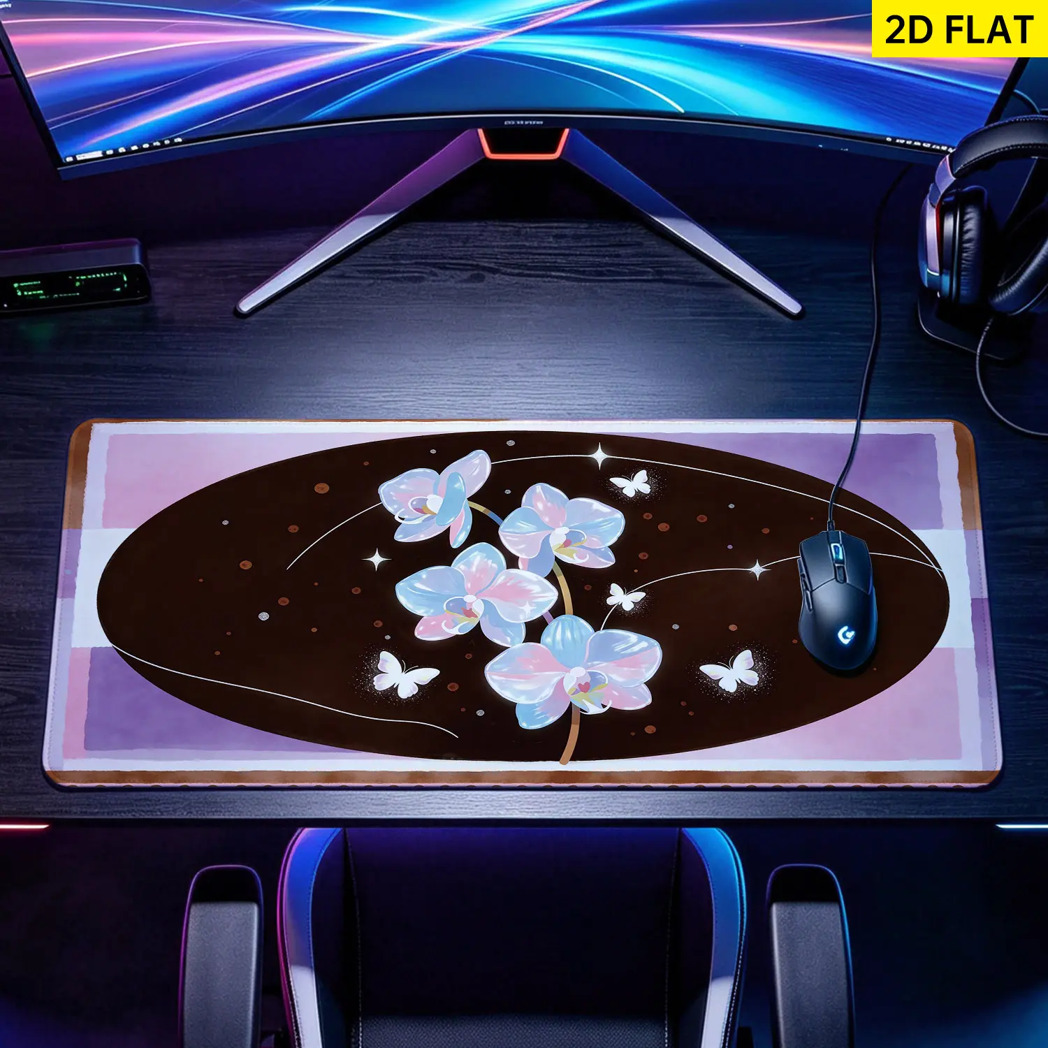 Extra Large holographic orchid butterfly Mouse Pad,Non Slip Rubber Pad,Desktop Decoration Drotection Pad,Washable,Lock Edge Multi Size,Premium Multipurpose Mousepad For Home,Office,Gift for Family and Friends