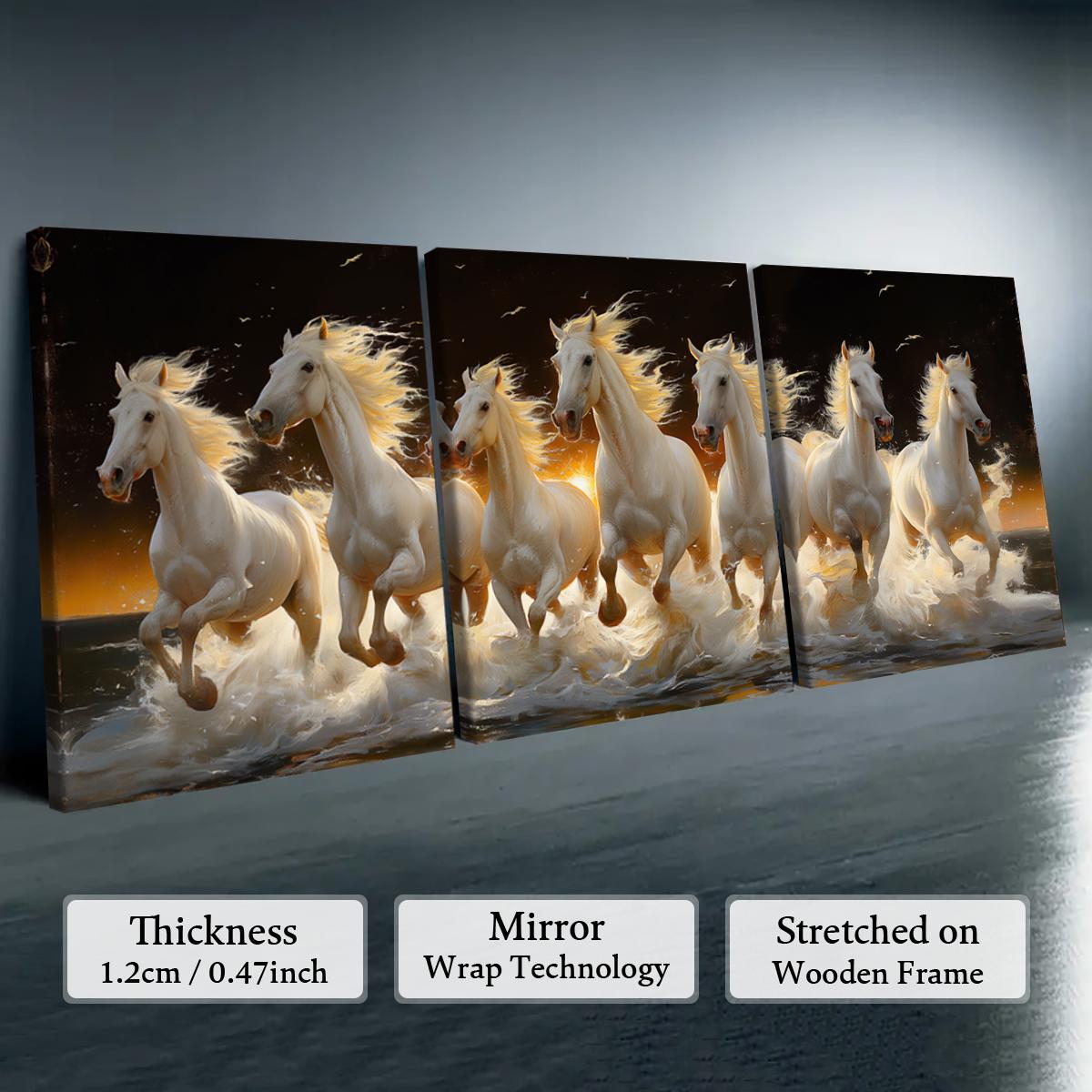 Wooden Framed Horse Canvas Pattern Painting, 3 Counts/set Modern Art Design Animal Pattern Wall Art, Wall Decor for Home Living Room Bedroom Office