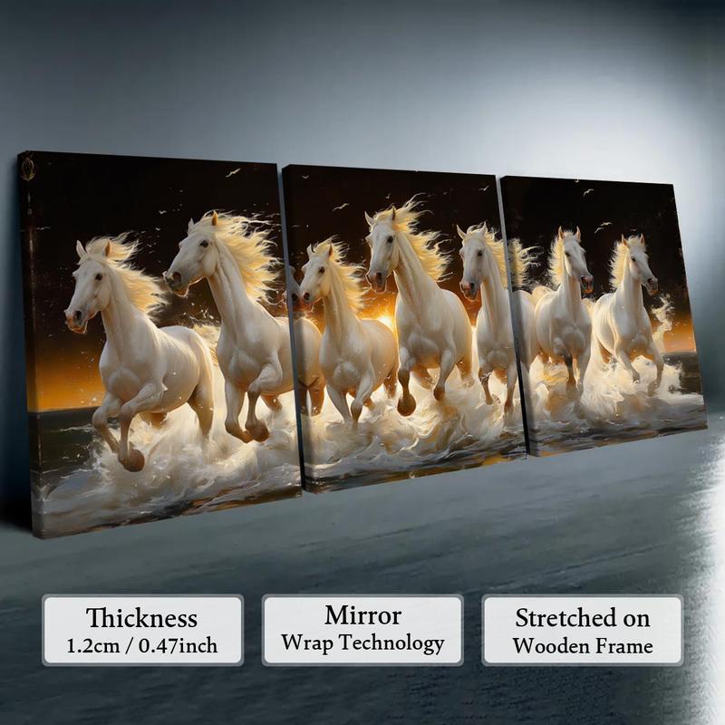 Wooden Framed Horse Canvas Pattern Painting, 3 Counts/set Modern Art Design Animal Pattern Wall Art, Wall Decor for Home Living Room Bedroom Office