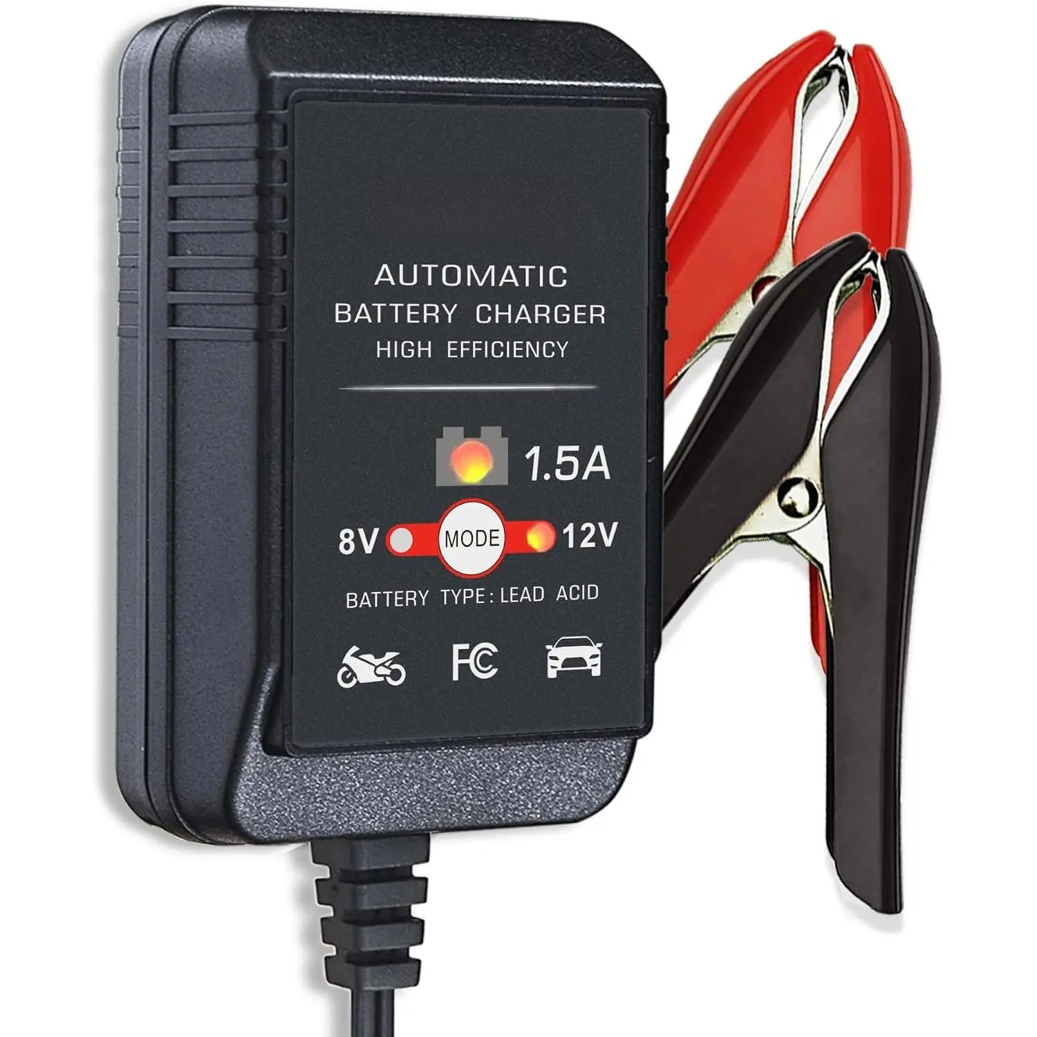 1.5A 8V/12V Fully-Automatic   Charger - Trickle Charger & Maintainer for Golf Cart, , , Lawn Mower