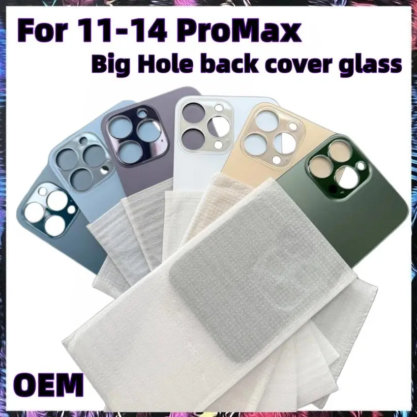 1PCS OEM Big Hole Back Glass Solid Color Apply to iPhone 12 11 13 14 Pro Max Back Cover Repair Door Housing Shell Rear Glass