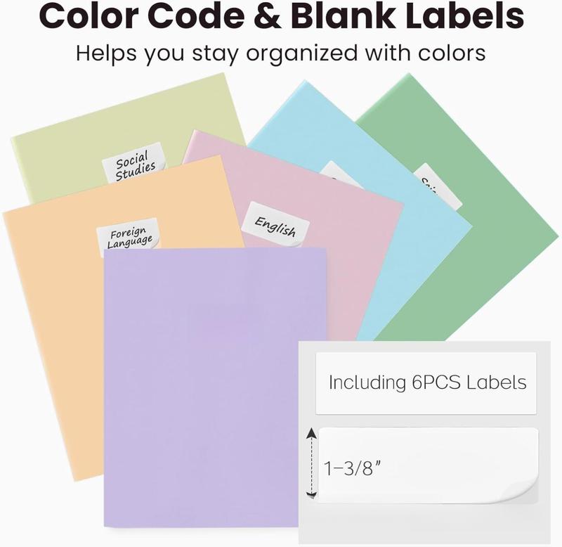 6Pack Folders with Pockets, Pastel Colors, Heavy Duty Pocket Folders, Plastic Folders with Pockets, 2 Pocket Folders Bulk, Aesthetic File Folders, Back to School Office Filing Supplies